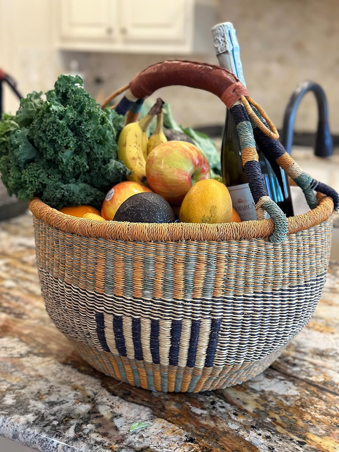 Large Fair Trade Ghana Bolga African Market Basket 14-16" Across - Orange