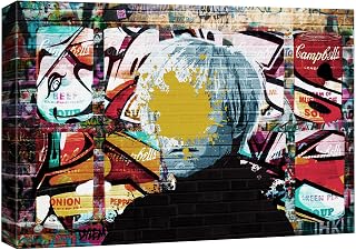 Framed Canvas Wall Art Andy Warhol with Campbell Soup Abstract Painting Graffiti & Street Art Famous People Pop Art Modern Urban Multicolor for Living Room, Bedroom, Office - 16x24 inches