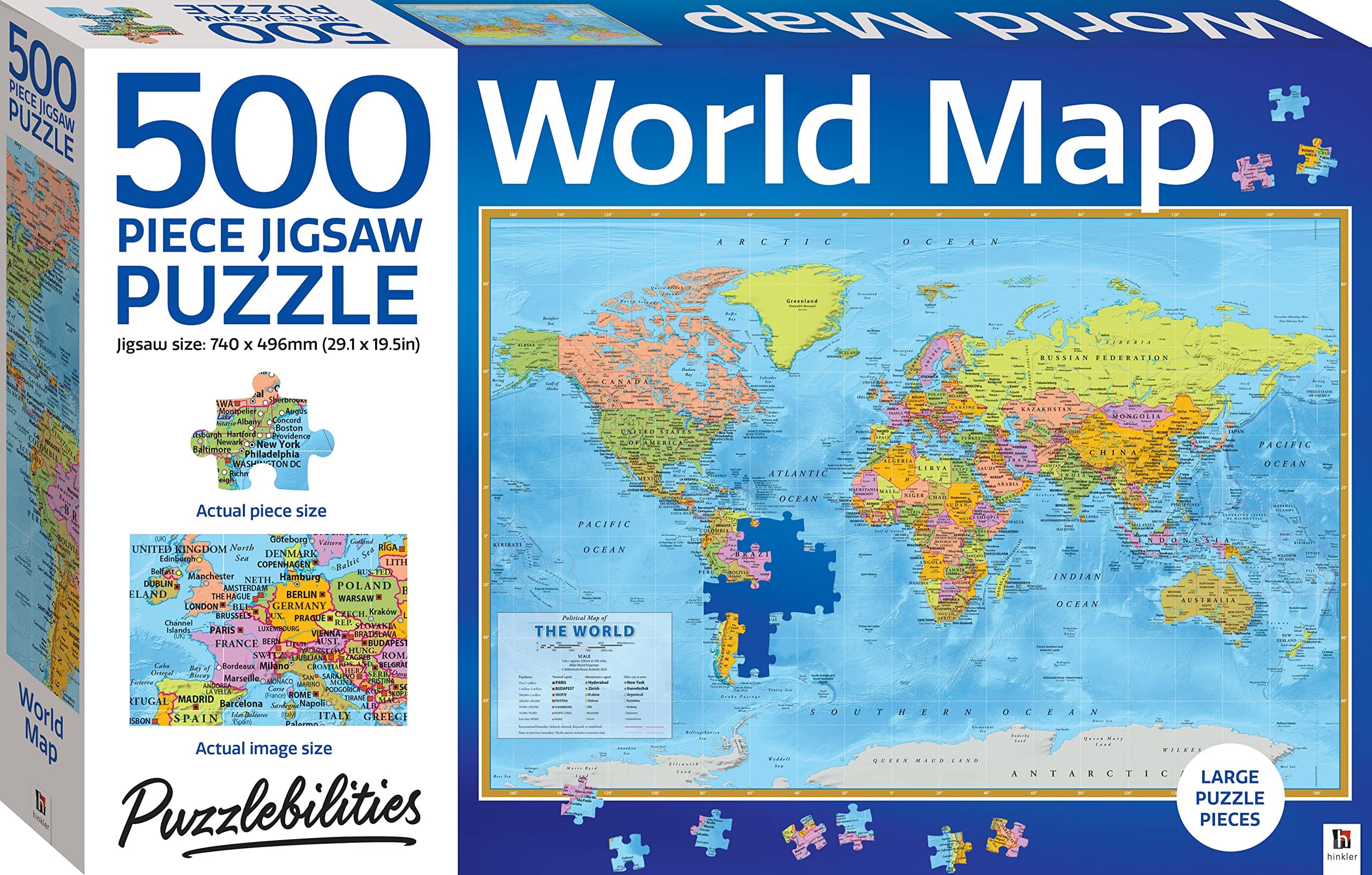 Puzzlebilities World Map 500-Piece Jigsaw Puzzle - Educational Home Learning Puzzle - Kids Toys - Gifts for 6 Year Olds - STEM Toys for Kids