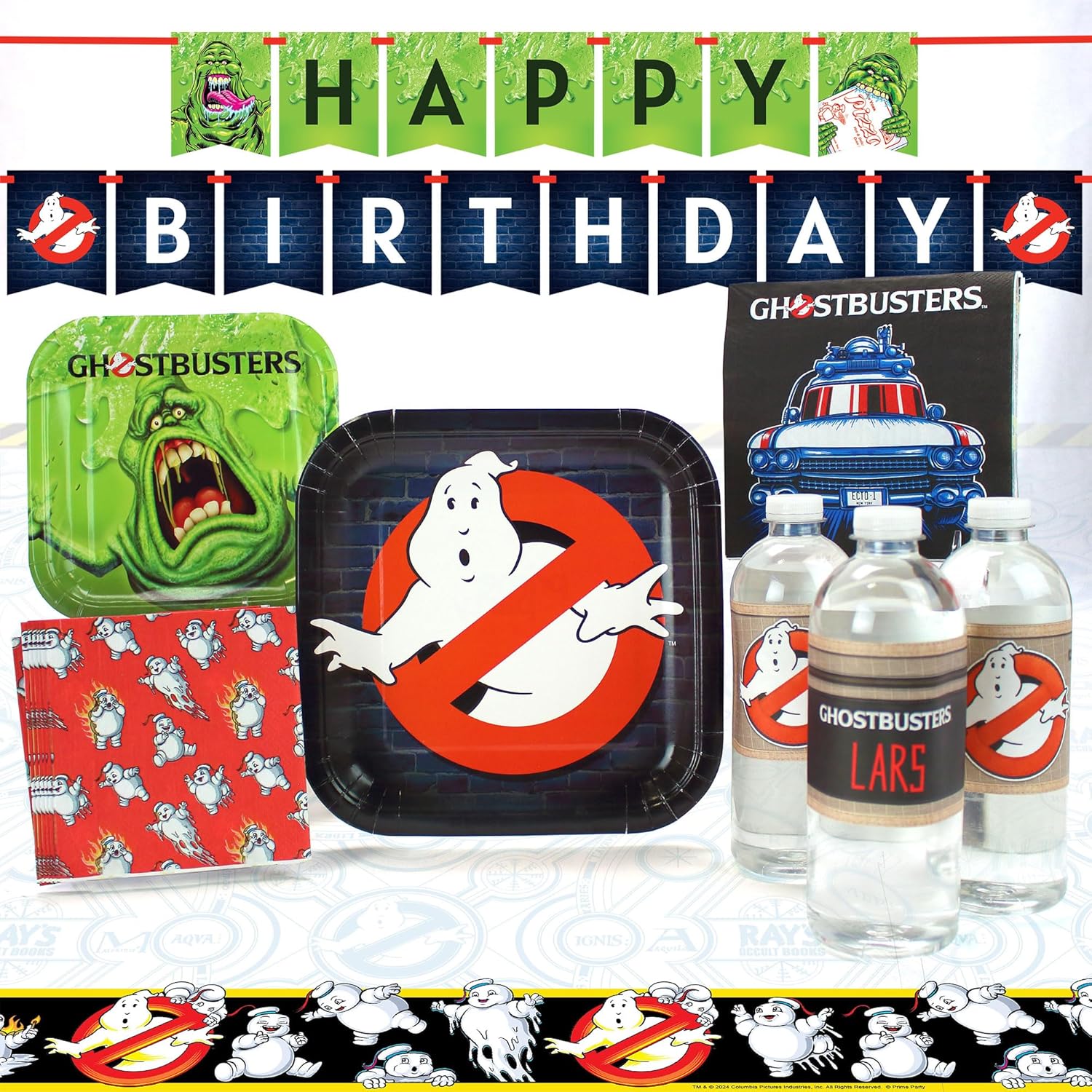 Ghostbusters Birthday Party Supplies, 8 Dinner Plates, 8 Dessert Plates, 16 Water Bottle Labels, 16 Luncheon Napkins, 16 Beverage Napkins, Plastic Tablecloth, 'HAPPY BIRTHDAY' Banner