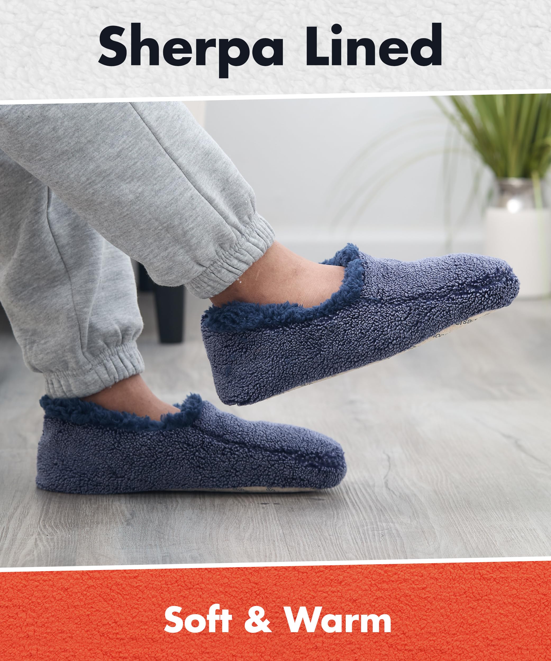 Snoozies Mens Two Tone Fleece Lined Slippers - Comfortable Slippers for Men - Navy - Large