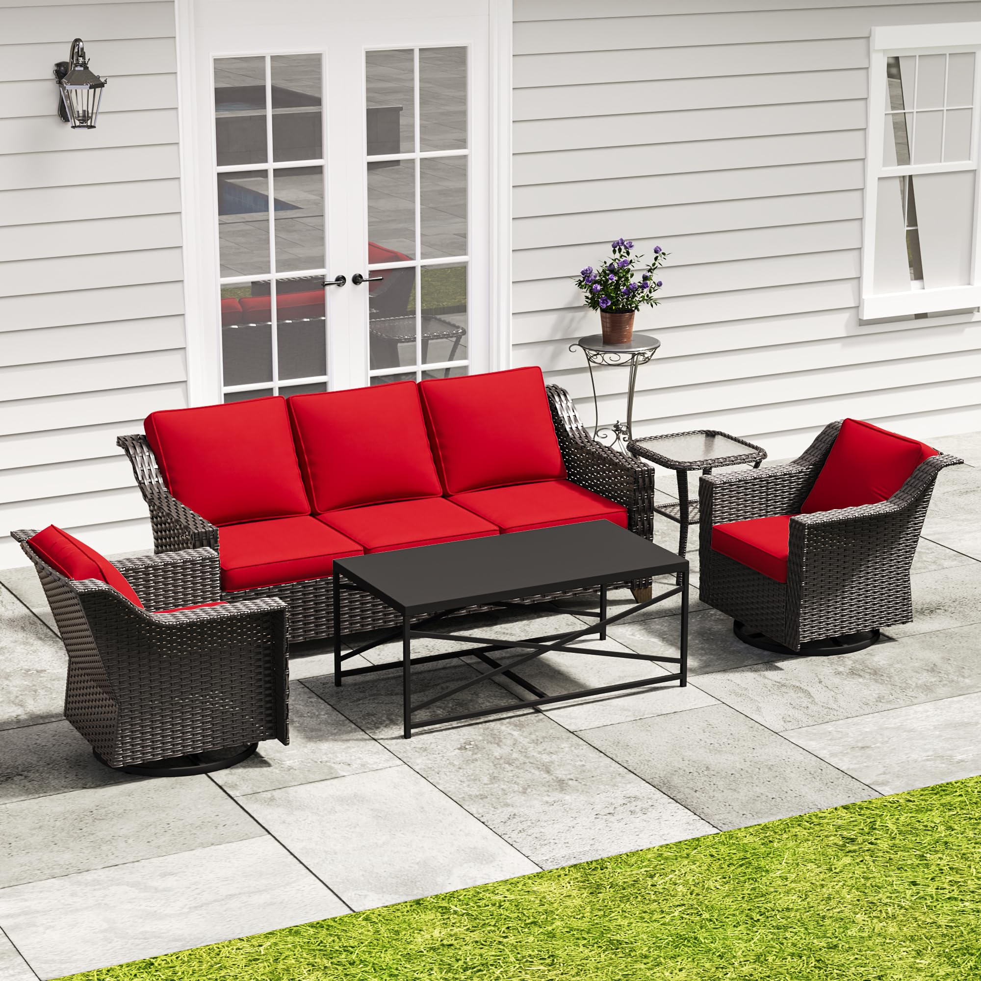 5 Piece Patio Furniture Set, Wicker Outdoor Conversation Set