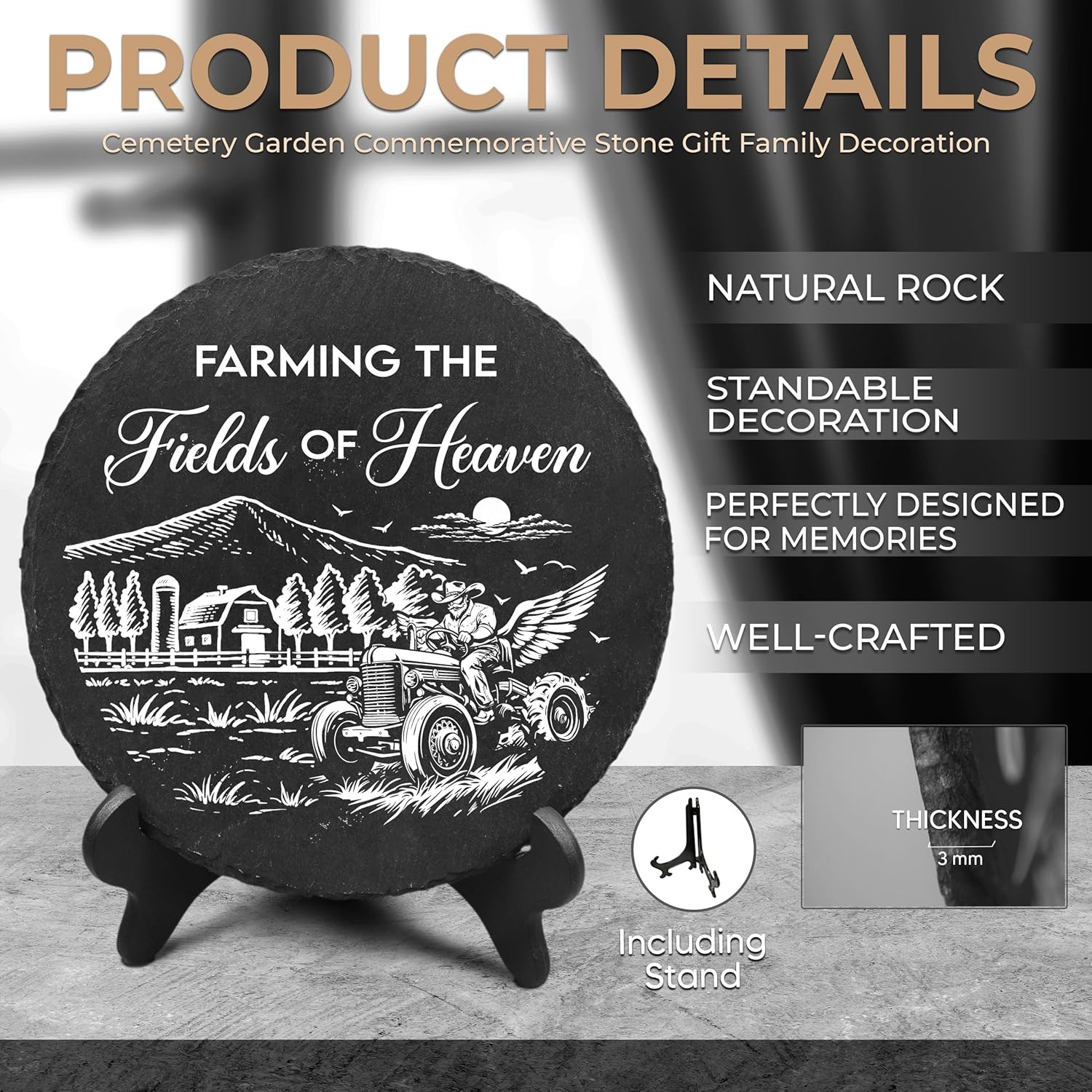 Farming The Fields of Heaven Stone, Outdoor Remembrance Farming Stone, Loved One Farmer Tractor Sympathy Gift for Dad, Grandpa, Uncle on Christmas