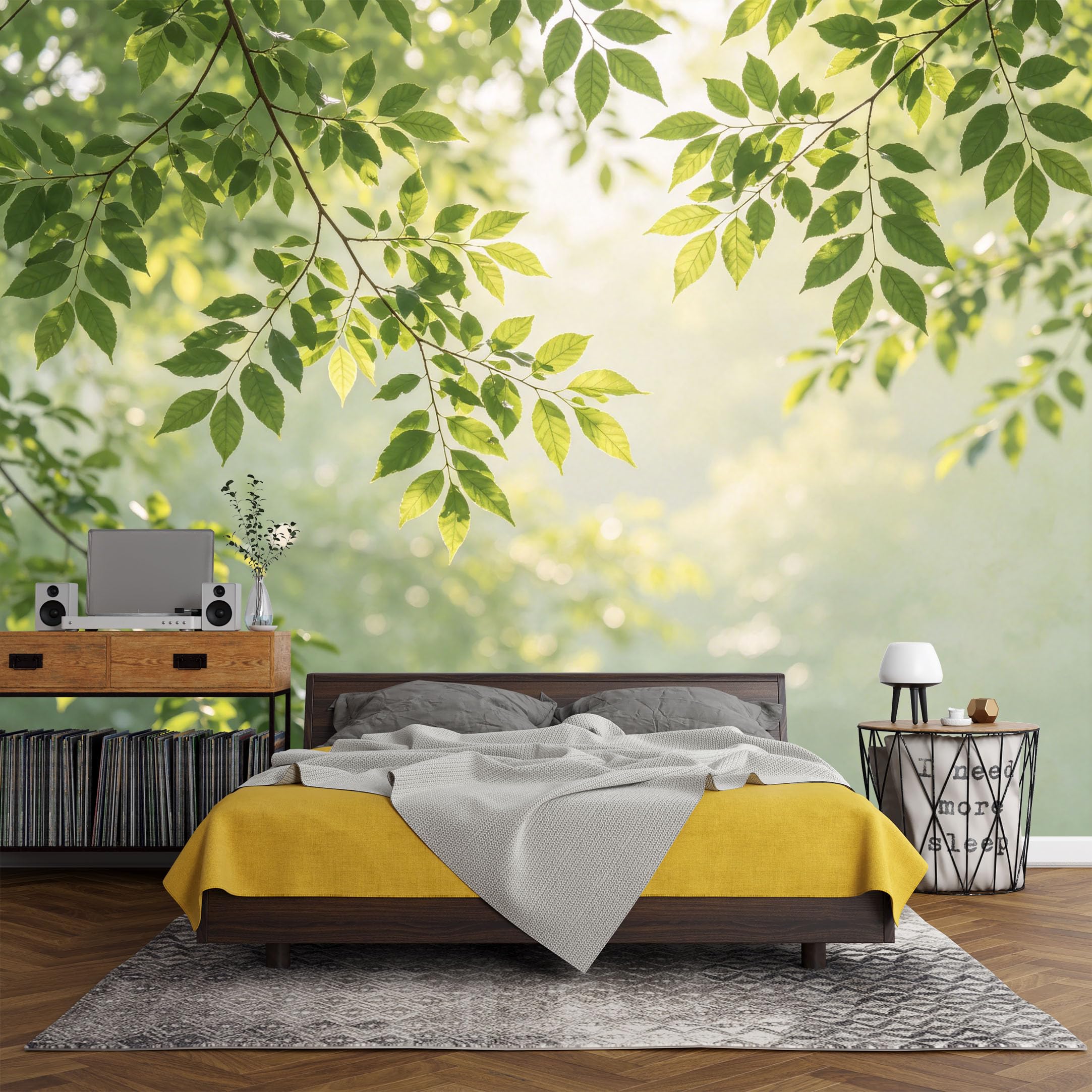 Custom Size Wall Mural Botanical Forest Leaves Sunlight Nature Scenery SelfAdhesive Art Prints wall Fabric（No PVC） Removable Wallpaper Living Room Decor