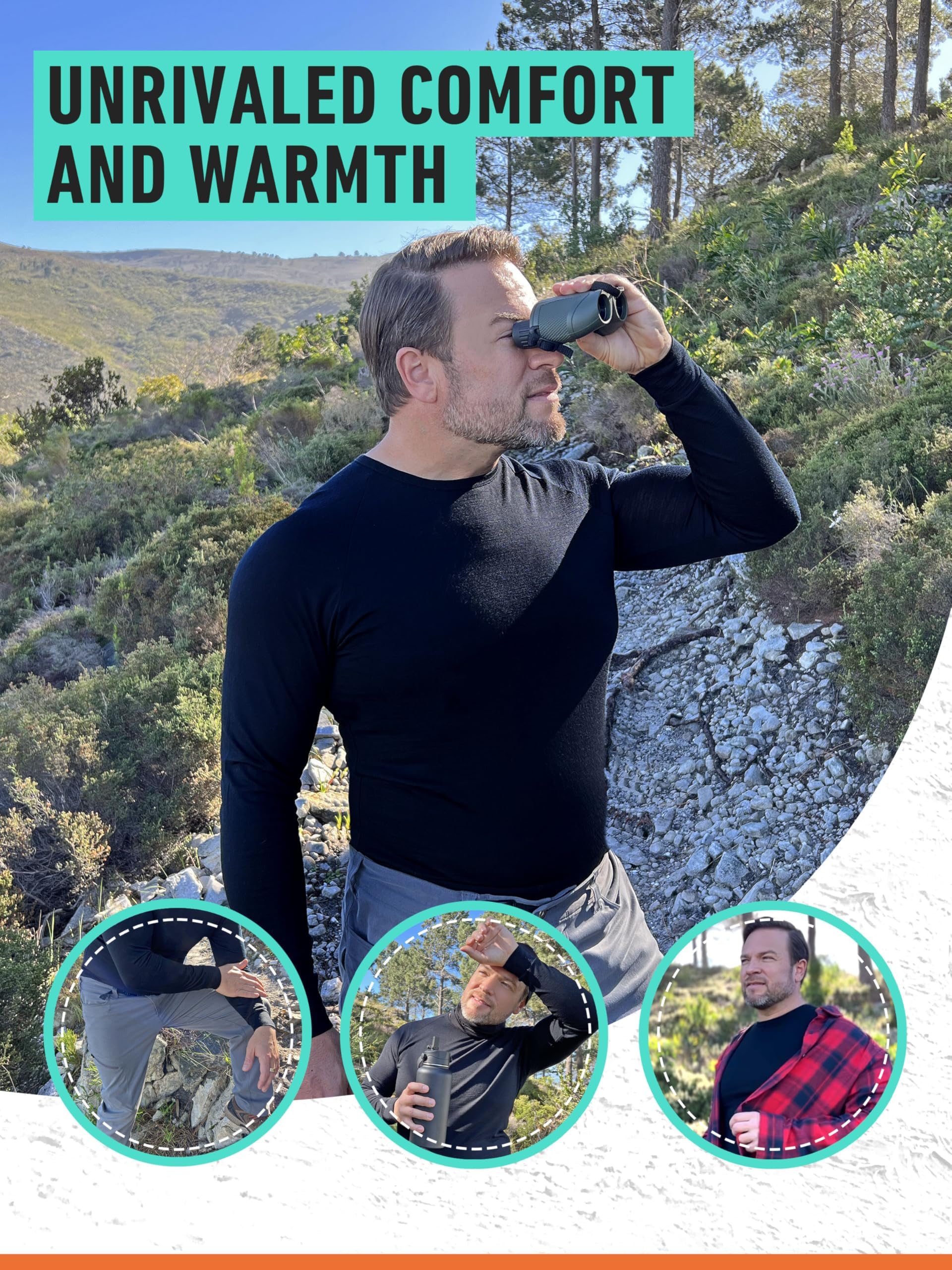 Brass Monkeys - 100 % pure laine mérinos - Fabriqué en Nouvelle-Zélande - Haut thermique à manches longues pour homme - Parfait pour les sports de plein air - Noir - Grande taille