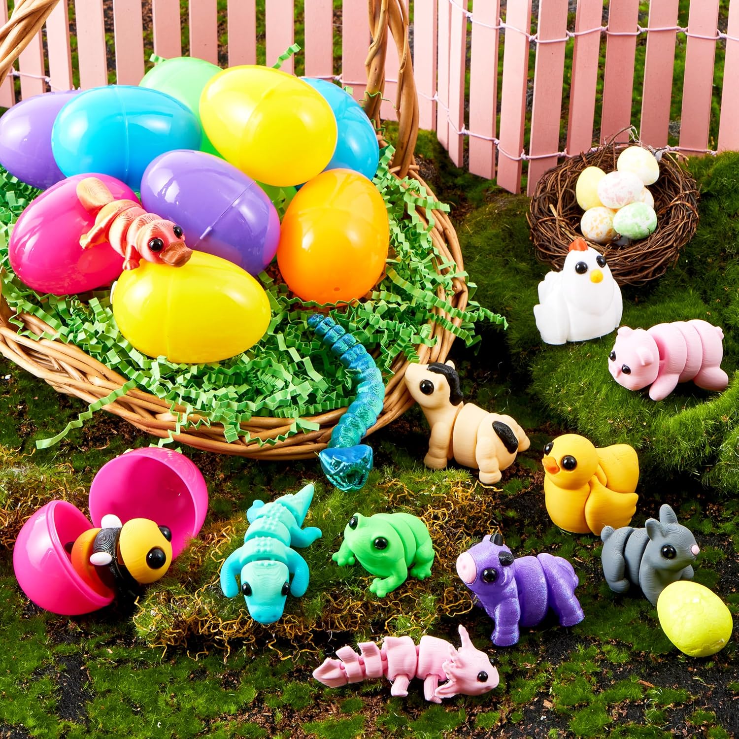 JOYIN 12Pcs Prefilled Easter Eggs with 3D Mini Animals, Magic Toy, Easter Basket Stuffers for Boys & Girls, Easter Theme Party Favors, Easter Egg Hunt, Classroom Prize Supplies(Age 8+)