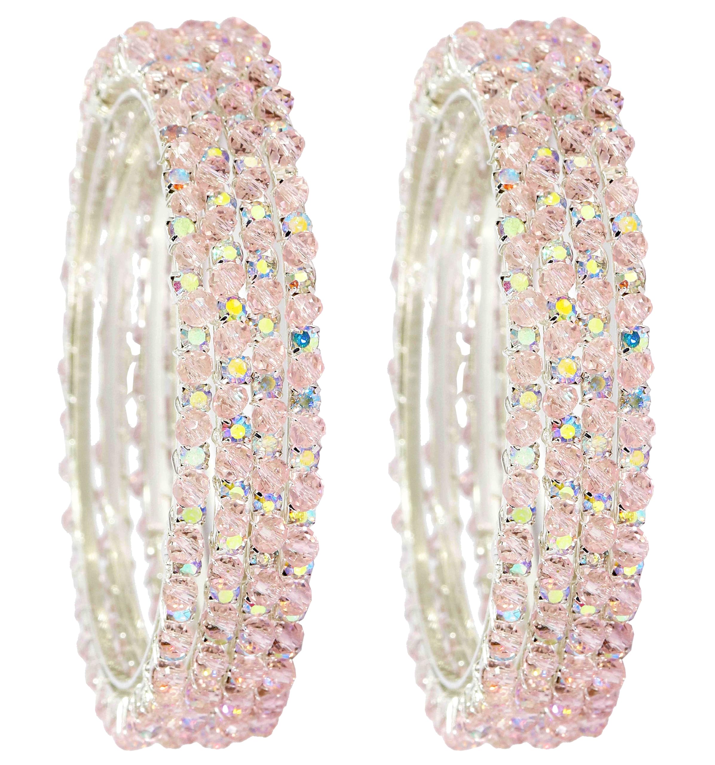 NMII Elegante set di bracciali in lega di metallo con zirconi e perline borchiate per donne e ragazze | Braccialetti in metallo fantasia | Set di braccialetti da donna per matrimonio, festa