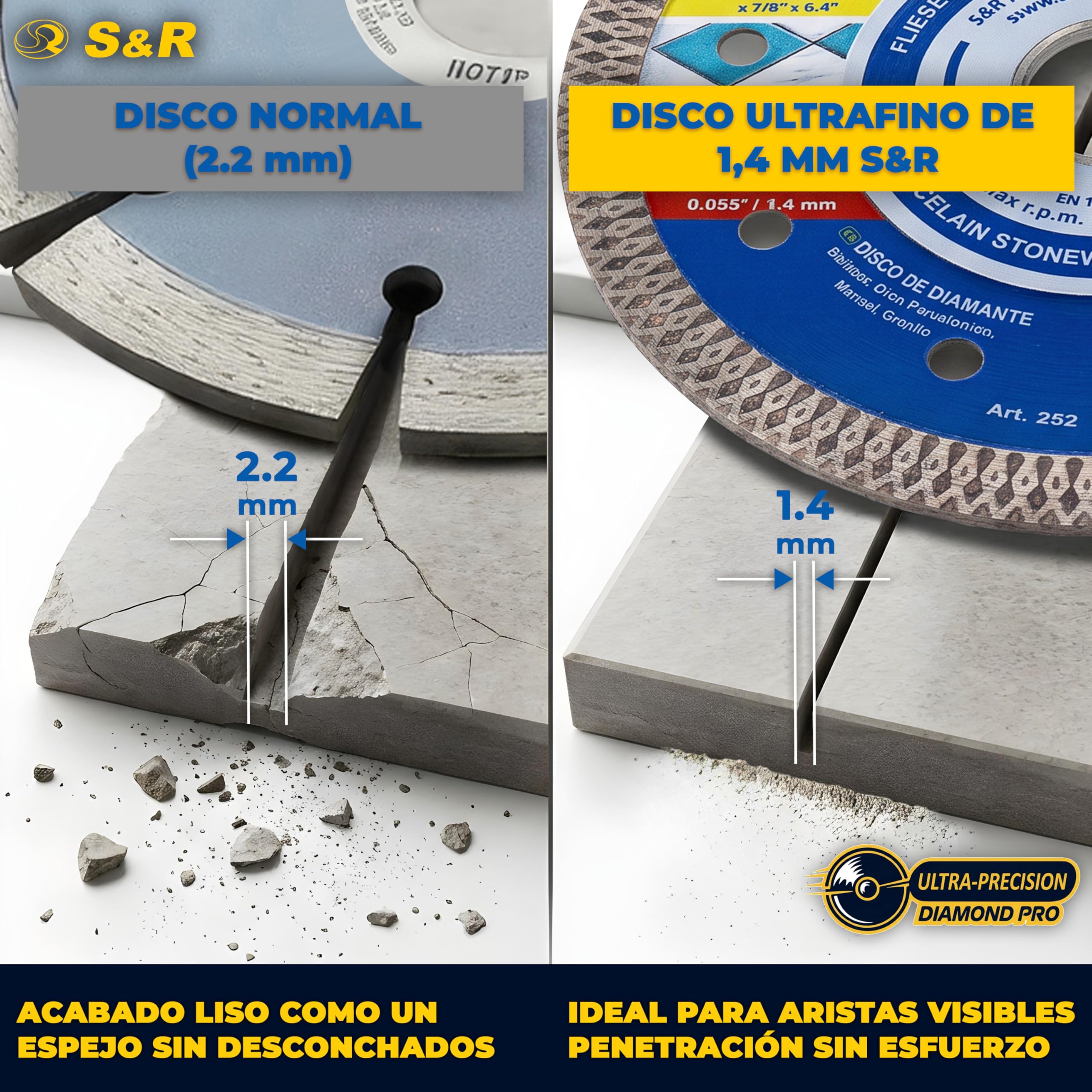 S&R Disco Corte Porcelanico 115 Disco Diamante 115mm Azuleos Cerámica Baldosas Granito y Mármol. Disco Porcelanico 115 Radial diamantado para Amoladora 115 y 125 Bosch Ruby Makita Dewalt