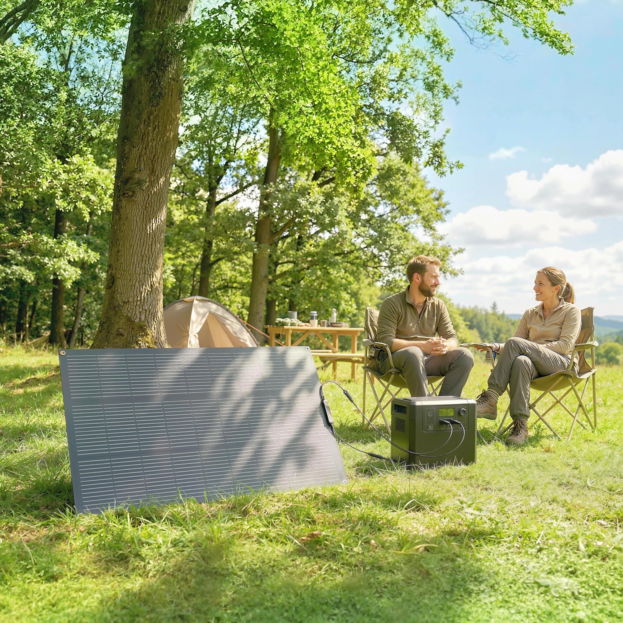 HOMCOM Panel Solar 100W 18V Cargador Solar Portátil Exterior con 2 Puertos USB Pantalla LCD IP67 Cargador Solar Impermeable Coche Barco Autocaravana Camping Al Aire Libre