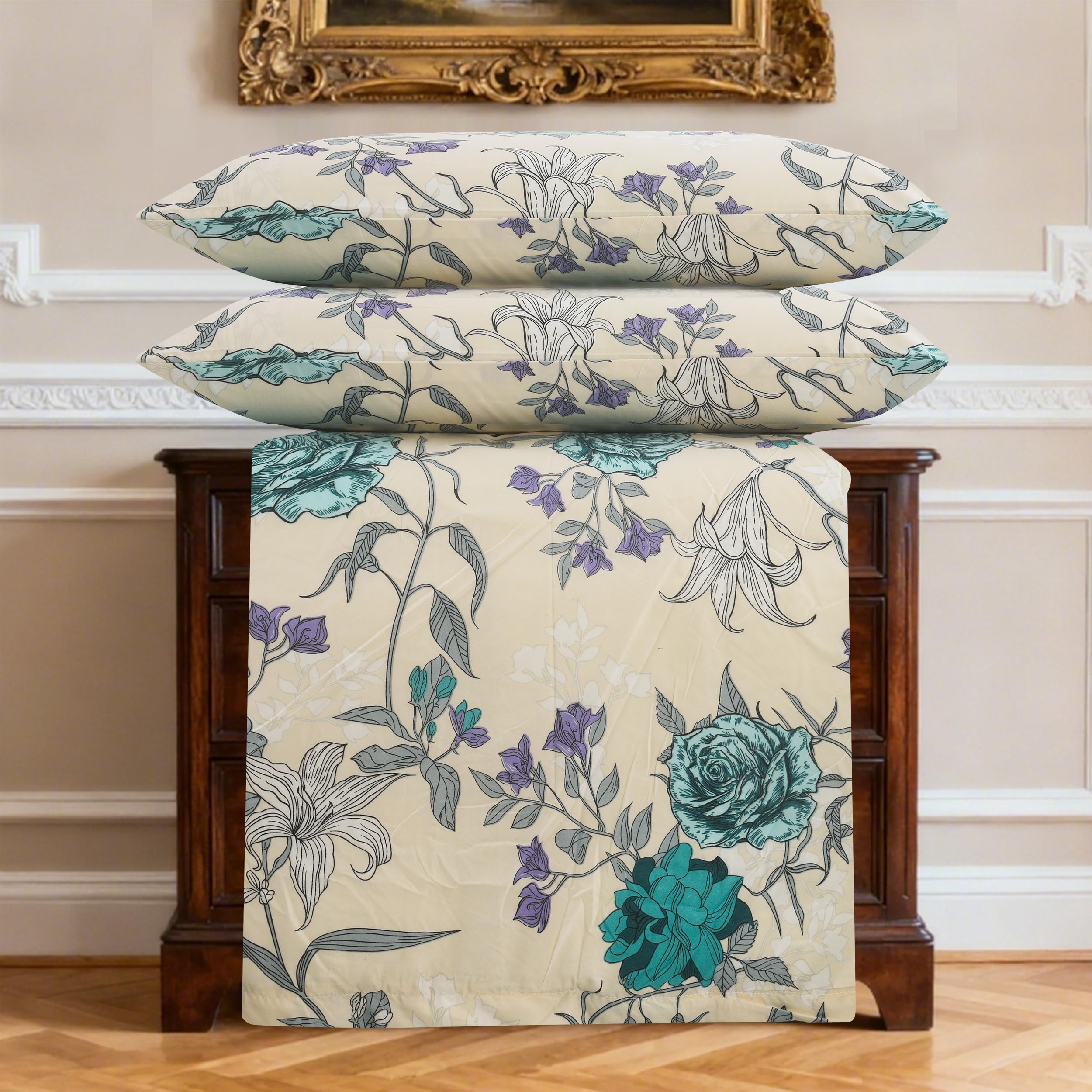 CHARKHAH 3 Piece Reversible Floral Double Duvet Cover Set including 2 Pillowcases - Image 4