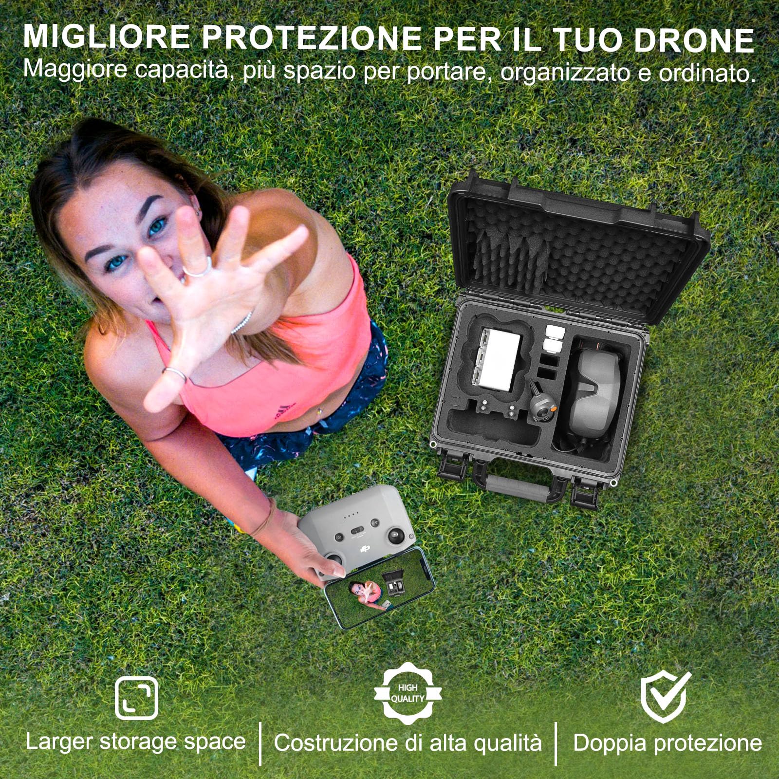 LEKUFEE Maletta Rigida Impermeabile per DJI Neo 1 Combo Motion Fly More,Goggles N3/3/2/Goggles Integra, DJI RC 2, RC N3/N2, RC Motion 3/2 e Neo Drone accessori (solo Valigia)