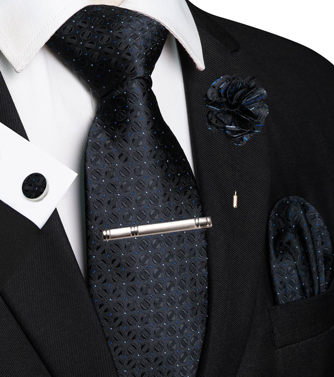 JEMYGINS Mens Tie and Pocket Square Cufflinks with Lapel Pin Tie Clip Sets for Wedding Business (5PCS with Gift Box) - Image 2