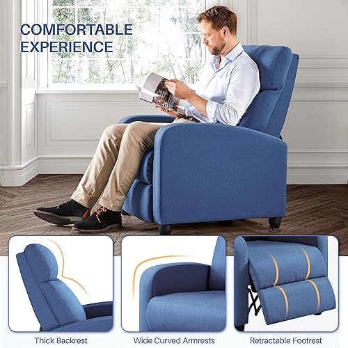 Miniatura 7 de Yaheetech Asiento de cine en casa Silla reclinable de tela moderna individual sala de estar sofá reclinable con bolsillo, resorte azul claro