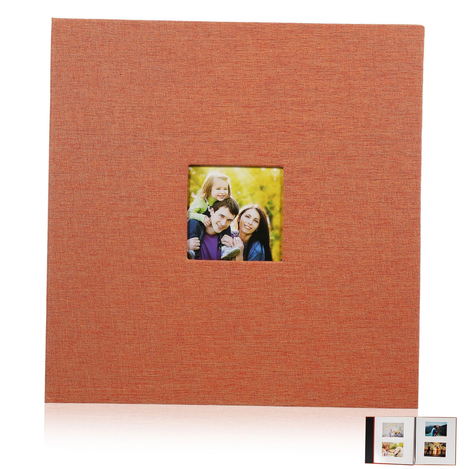 Leeres Fotoalbum mit Hardcover, Leineneinband und Sichtfenster | Orange, Blanke Seiten für Freie Layouts, Robust Verarbeitet für Erinnerungen