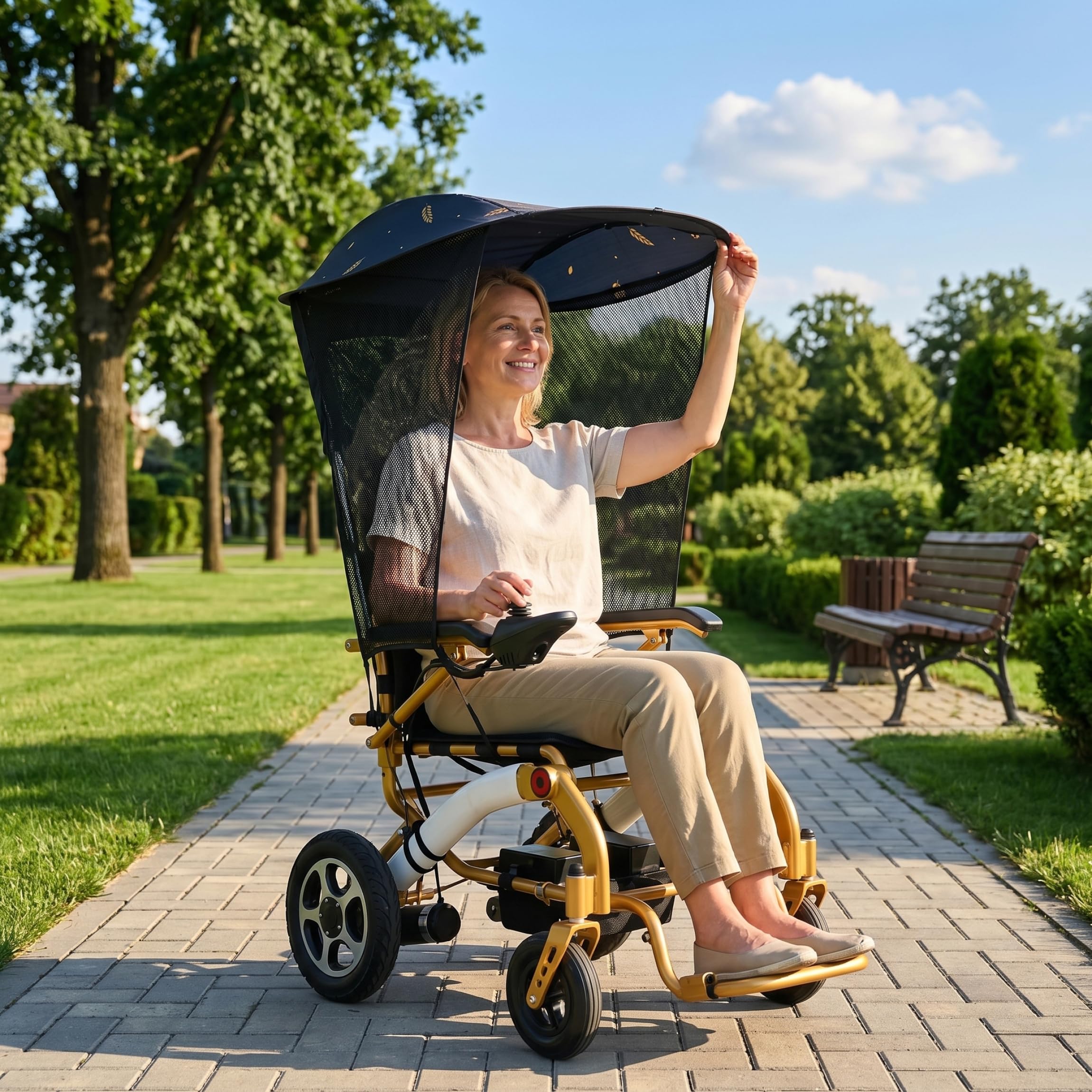 Paraguas para Silla de Ruedas, sombrilla portátil Ajustable, toldo para Silla de Ruedas al Aire Libre para sillas de con Asas de Empuje, Negro, Cubierta para Lluvia