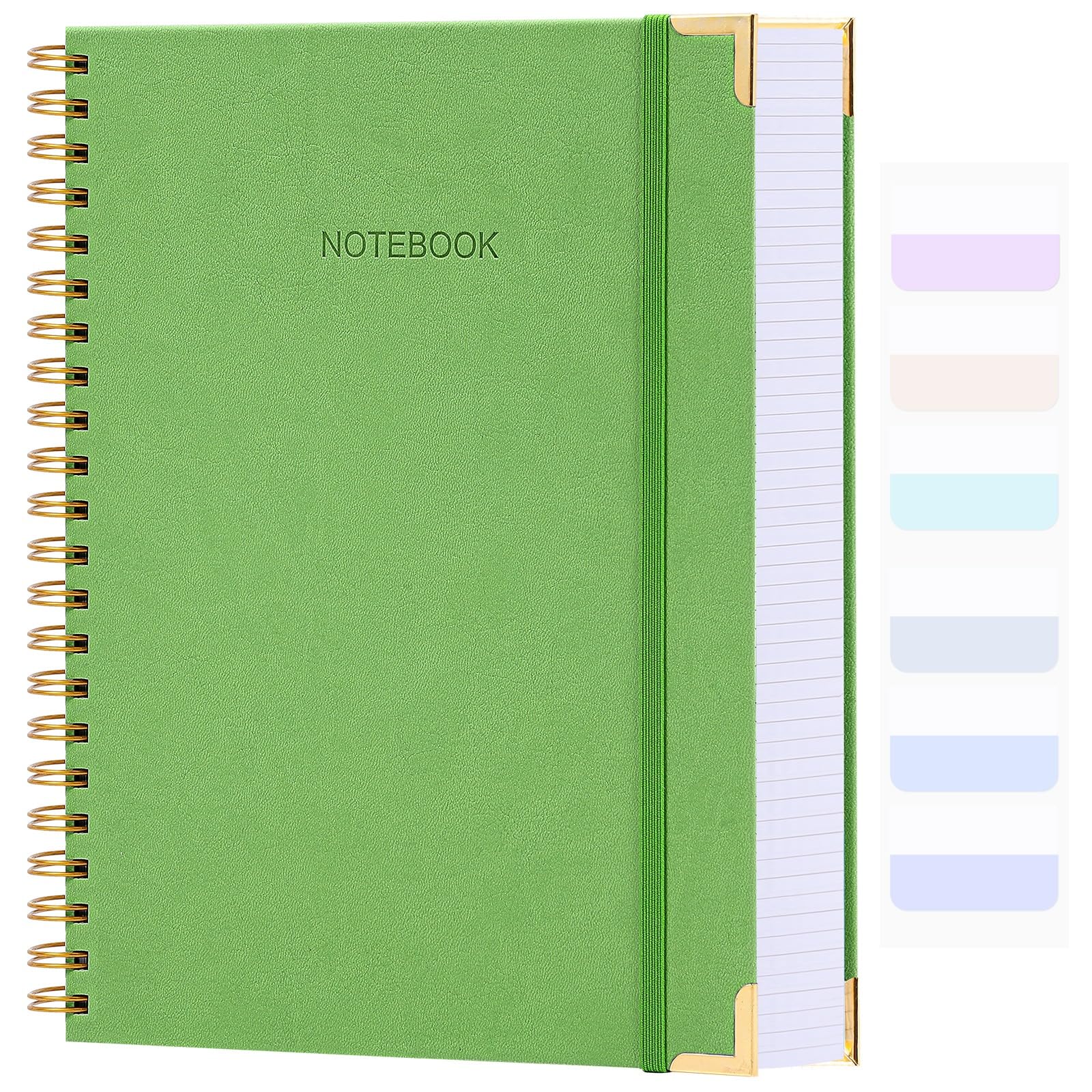 Carnet à spirale ligné pour homme et femme, 21,6 x 27,9 cm, 300 pages avec couverture rigide pour le travail et l'école, 24 onglets d'index, vert 2