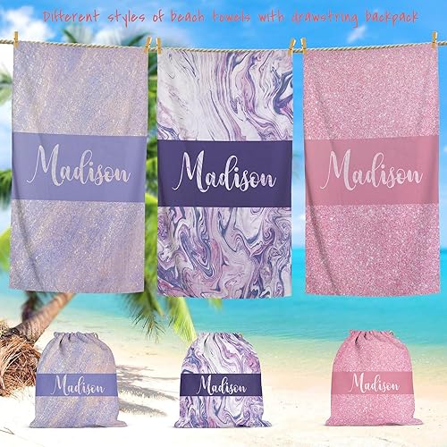 Miniatura 2 de Toalla de playa personalizada para adultos y niños con bolsa, toallas de playa personalizadas absorbentes de secado rápido, toalla de playa de