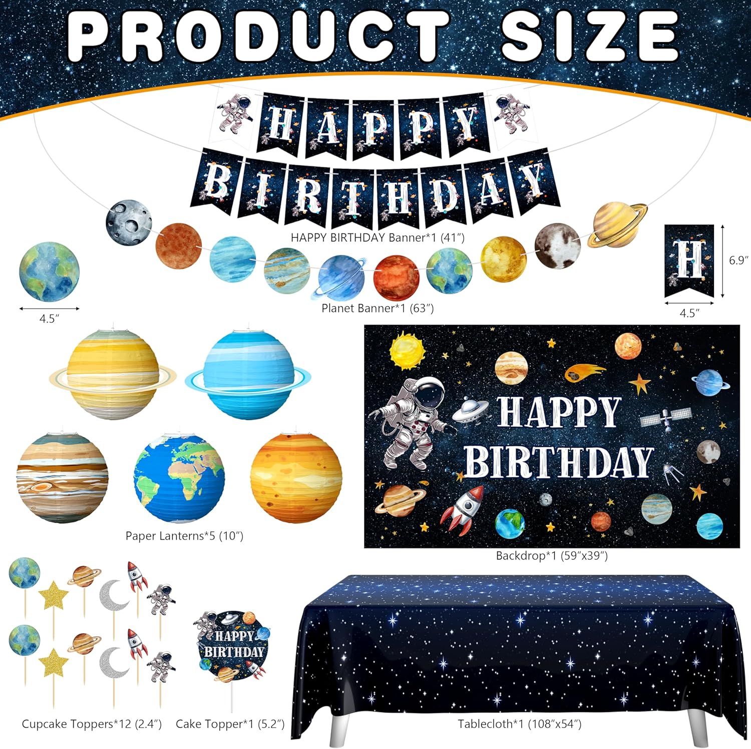 Outer Space Birthday Party Decorations Space Themed Party Supplies Planet Banner Backdrop Cake Topper Solar System Paper Lantern Galaxy Tablecloth Balloon Garland Kit for Space Astronaut Party Decor - Image 2