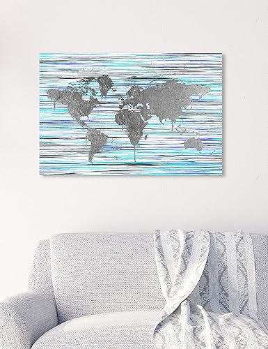 Miniatura 3 de The Oliver Gal Artist Co. Maps - Lienzo decorativo para pared, diseño "Mapamundi Eclectic", decoración del hogar, 24 x 16 pulgadas, gris, morado