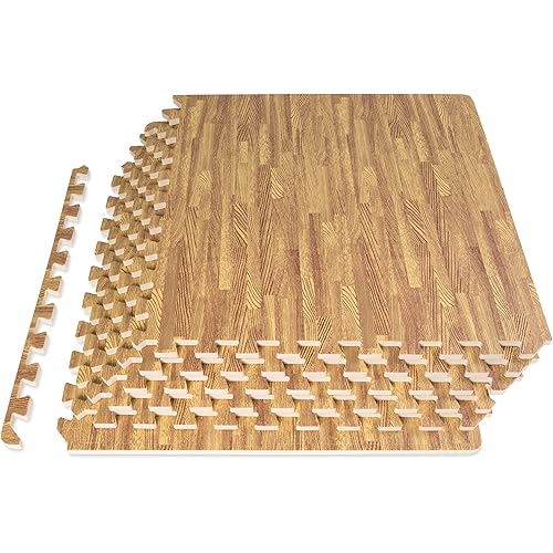 ProsourceFit Wood Grain Puzzle Mat 1/2-in, 6 EVA Foam Interlocking Floor Tiles (24SQ FT) for Secure Indoor Room Workout Flooring and Playmat, Slate Grey