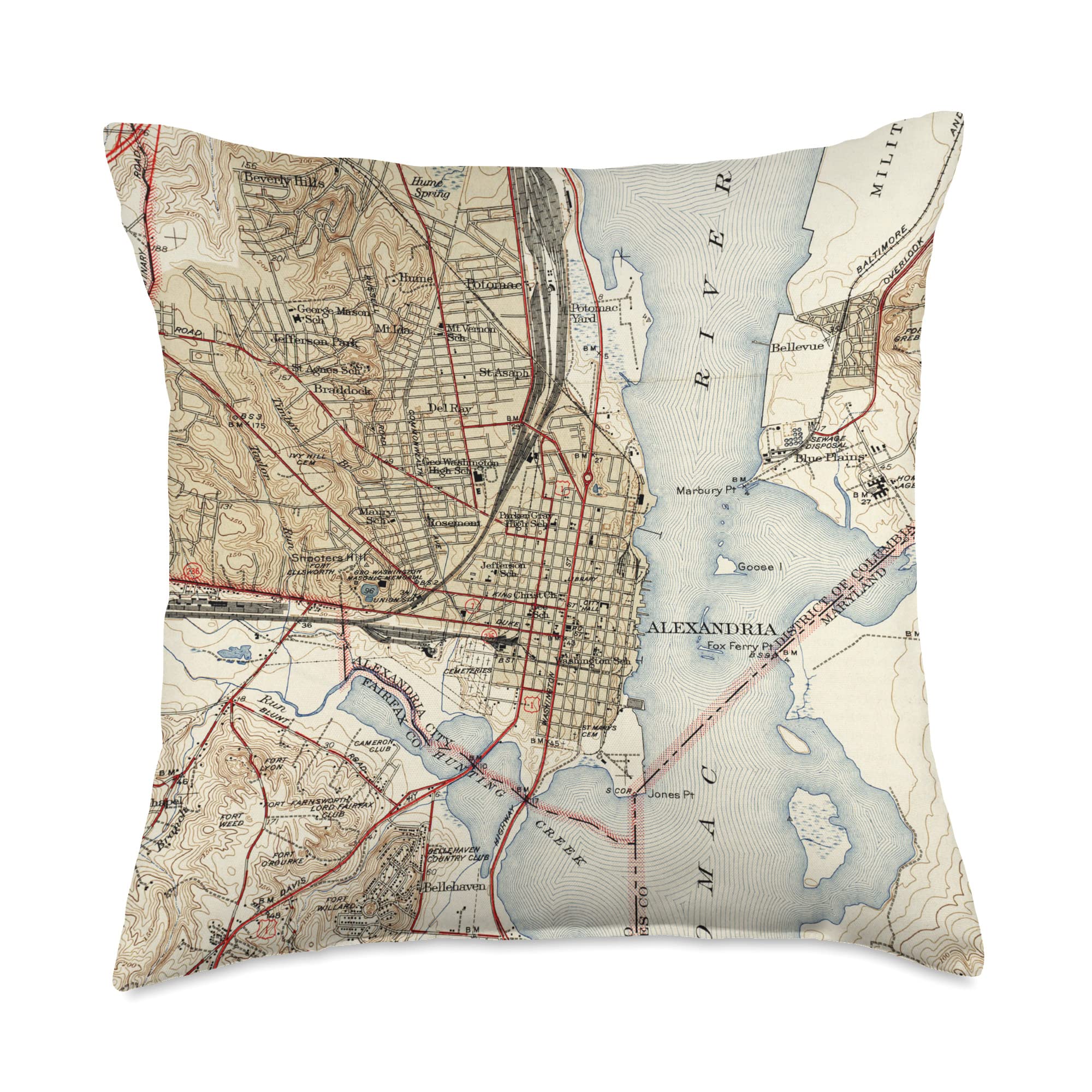 Vintage Alexandria VA Map (1942) Throw Pillow