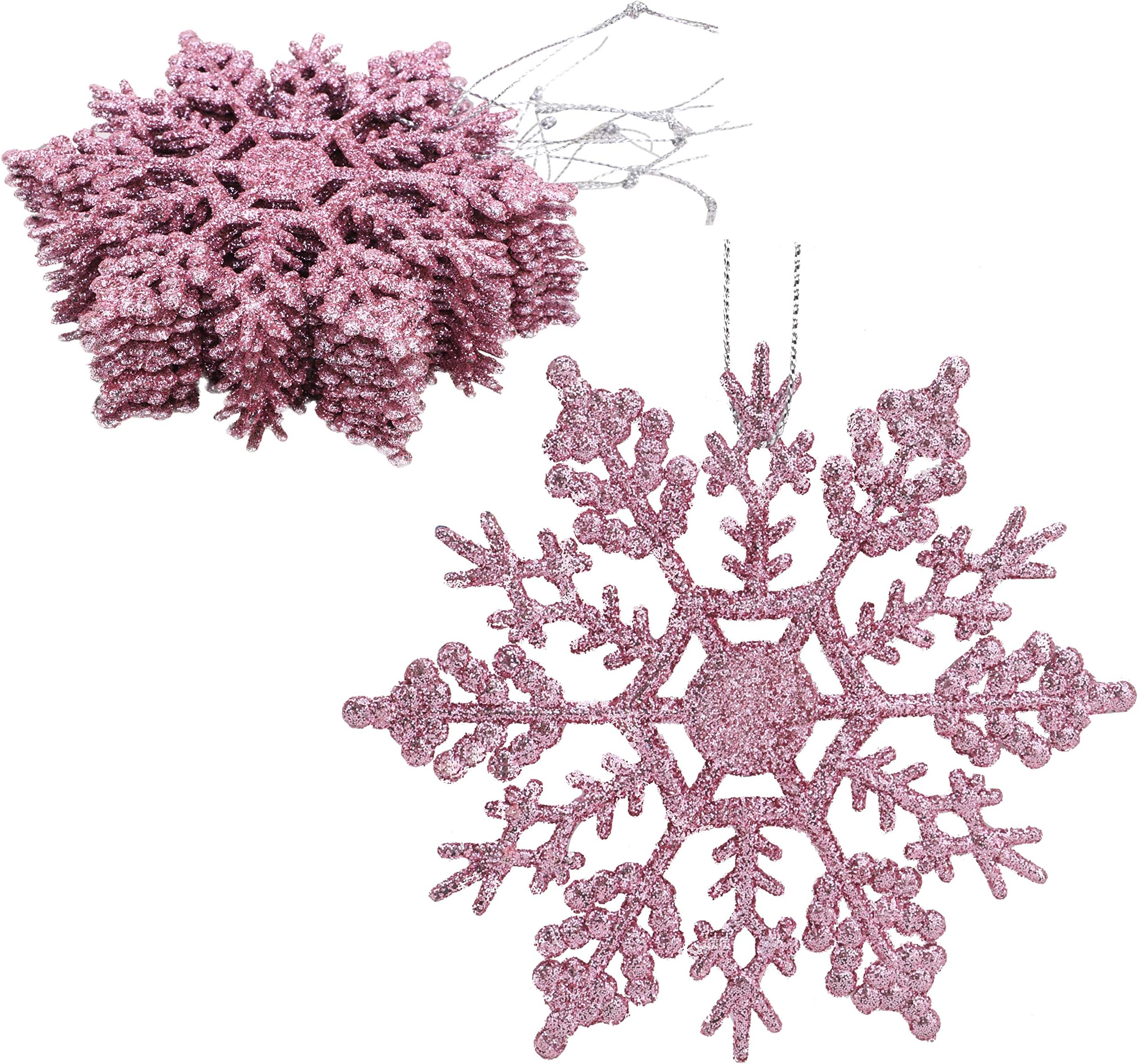 Christmas Concepts® Pack of 12-10cm Glitter Snowflake Hanging Decorations - Christmas Decorations (Baby Pink)