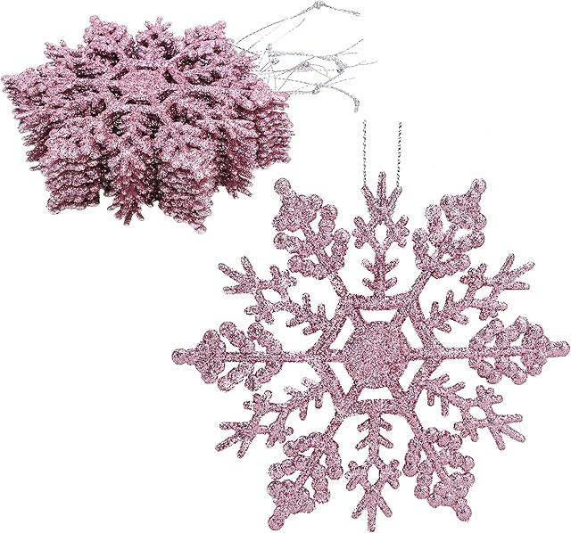 Christmas Concepts® Pack of 12 - 10cm Glitter Snowflake Hanging Decorations - Christmas Decorations (Baby Pink)