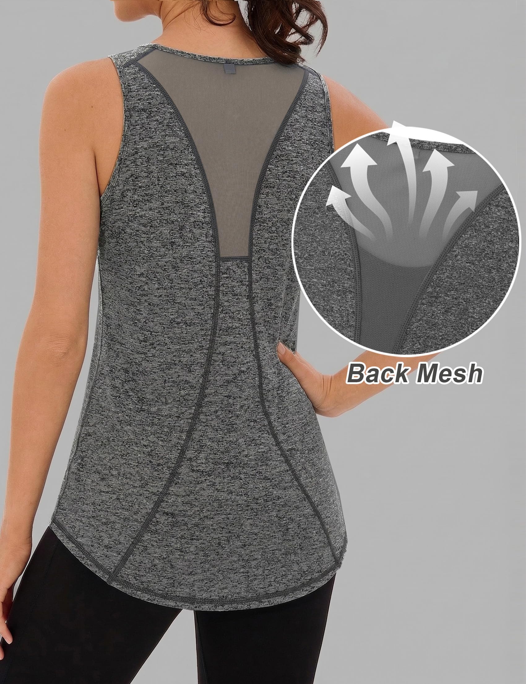 Wayleb Camiseta sin Mangas de Fitness para Mujer Espalda de Malla Chaleco Deportivo para Mujer Deportivo Yoga Tops Camisetas Tirantes para Correr — view 4