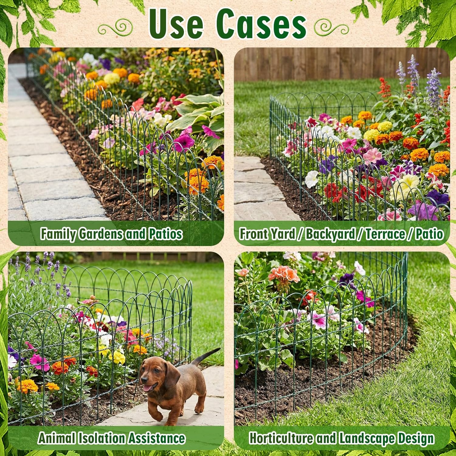 Roowest 16" x 50' Green Garden Border Fence, Metal Wire Folding Fence Roll for Outdoor Yard, Patio & Flower Bed Edging, No-dig Animal Barrier, Rustproof Decorative Landscape Fencing