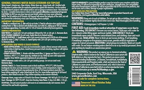 Miniatura 2 de General Finishes Exterior 450 Topcoat a base de agua, 1 galón, satén