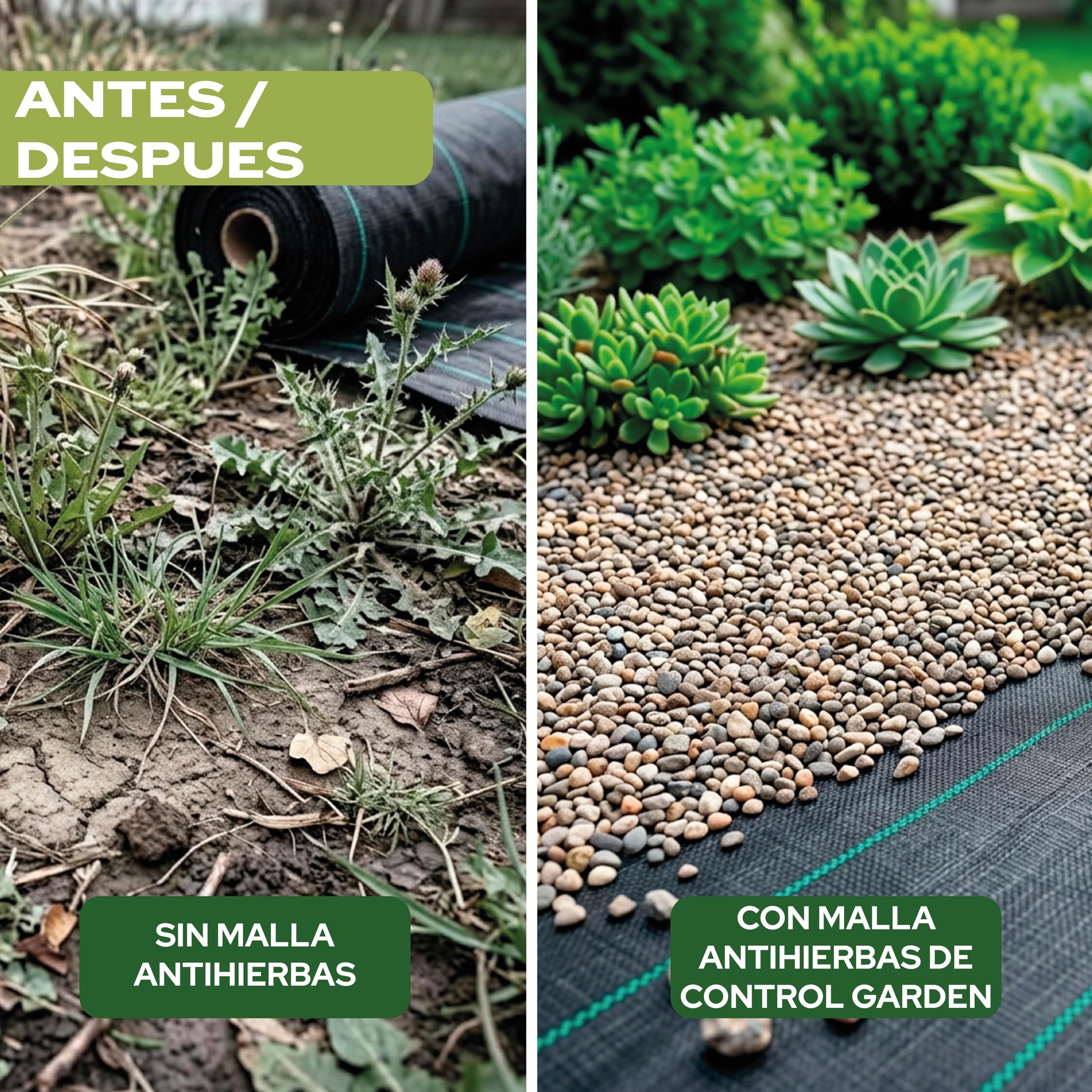 Control Garden Malla Antihierbas 2 x 100 m Groso 105gr | Malla Anti Malas Hierbas y Maleza para Jardín, Huerto, Cesped | Lona Antigerminante Transpirable, Permeable y Resistente