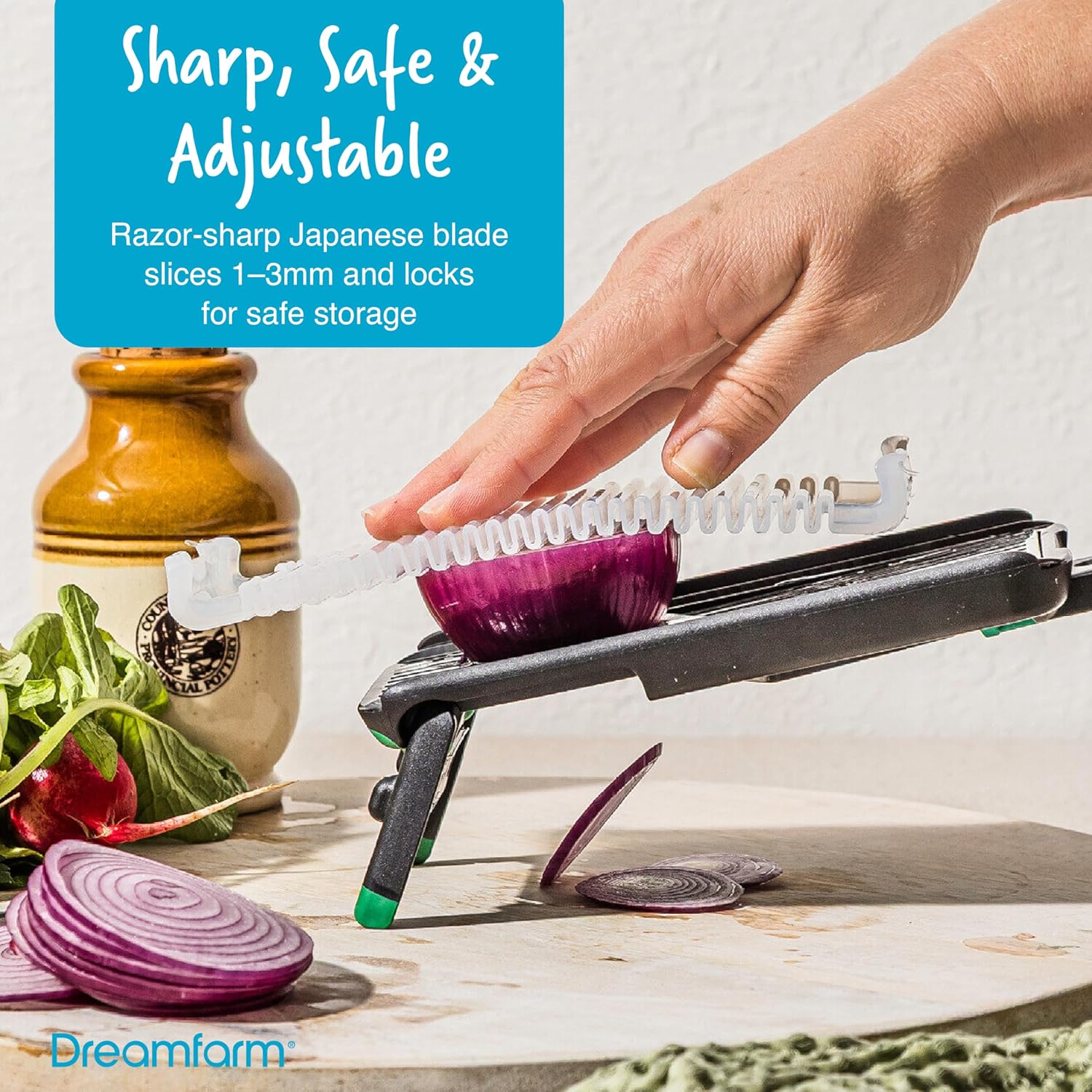 Dreamfarm Kitchen Cutting/Slicing Set – Nocutu, Bishears, Sharple – Mandoline with Flexible Finger Guard, 2‑in‑1 Scissors & Bone Cutter Herb Stripper, Self‑Sharpening Peeler – Stainless Steel Tools