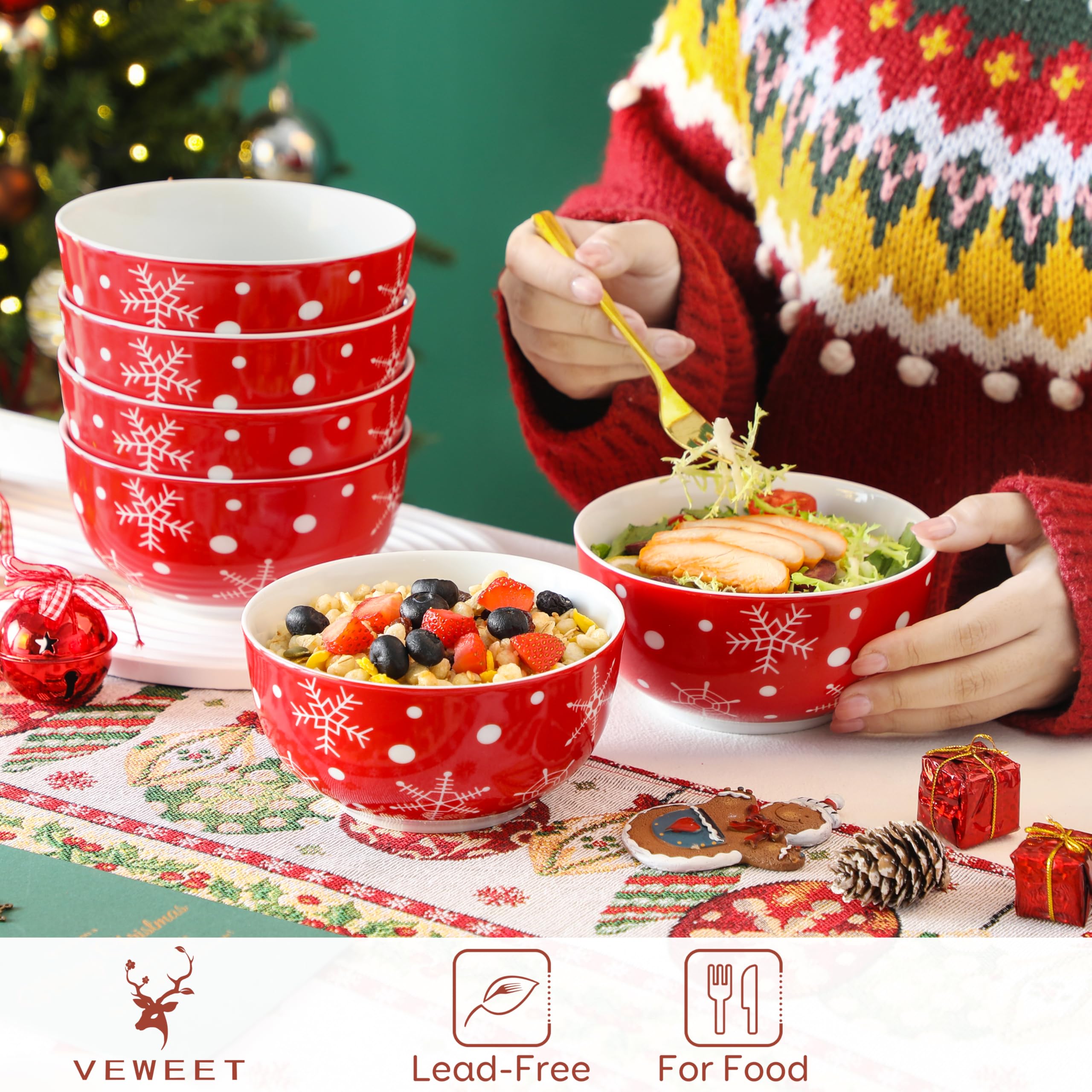 VEWEET, Serie SANTACLAUS, Müslischalen Weihnachten 6er-Set, 720 ml Müsli-Schüsseln Weihnachten, Weihnachtsgeschirr aus Porzellan, Müslischüsseln, Suppenschalen für Suppe, Salat, Obst usw Küche, Haushalt & Wohnen