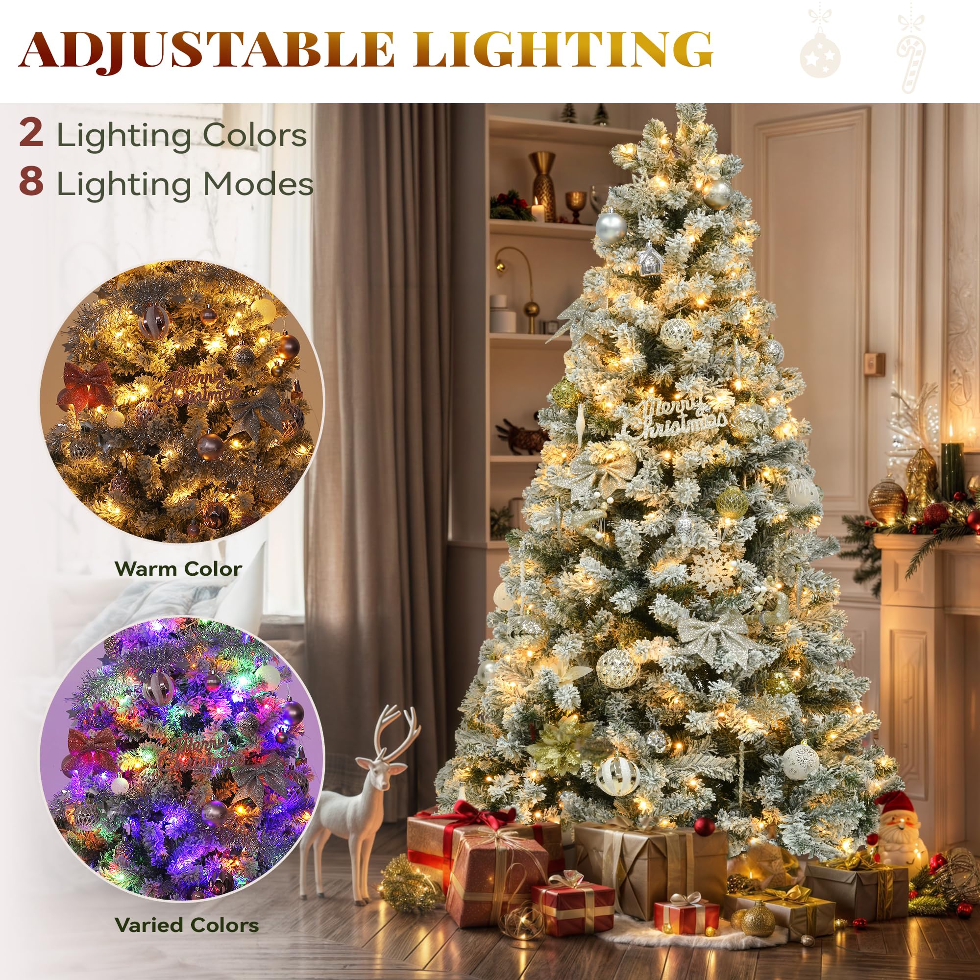 YITAHOME 182cm Künstlicher Weihnachtsbaum mit Schnee & 250 LED Beleuchtung, ca. 800 Spitzen, Naturgetreu Tannenbaum mit Klappsystem & Metallständer, Schnellaufbau für Zuhause Geschäfte, 182 x Φ95cm