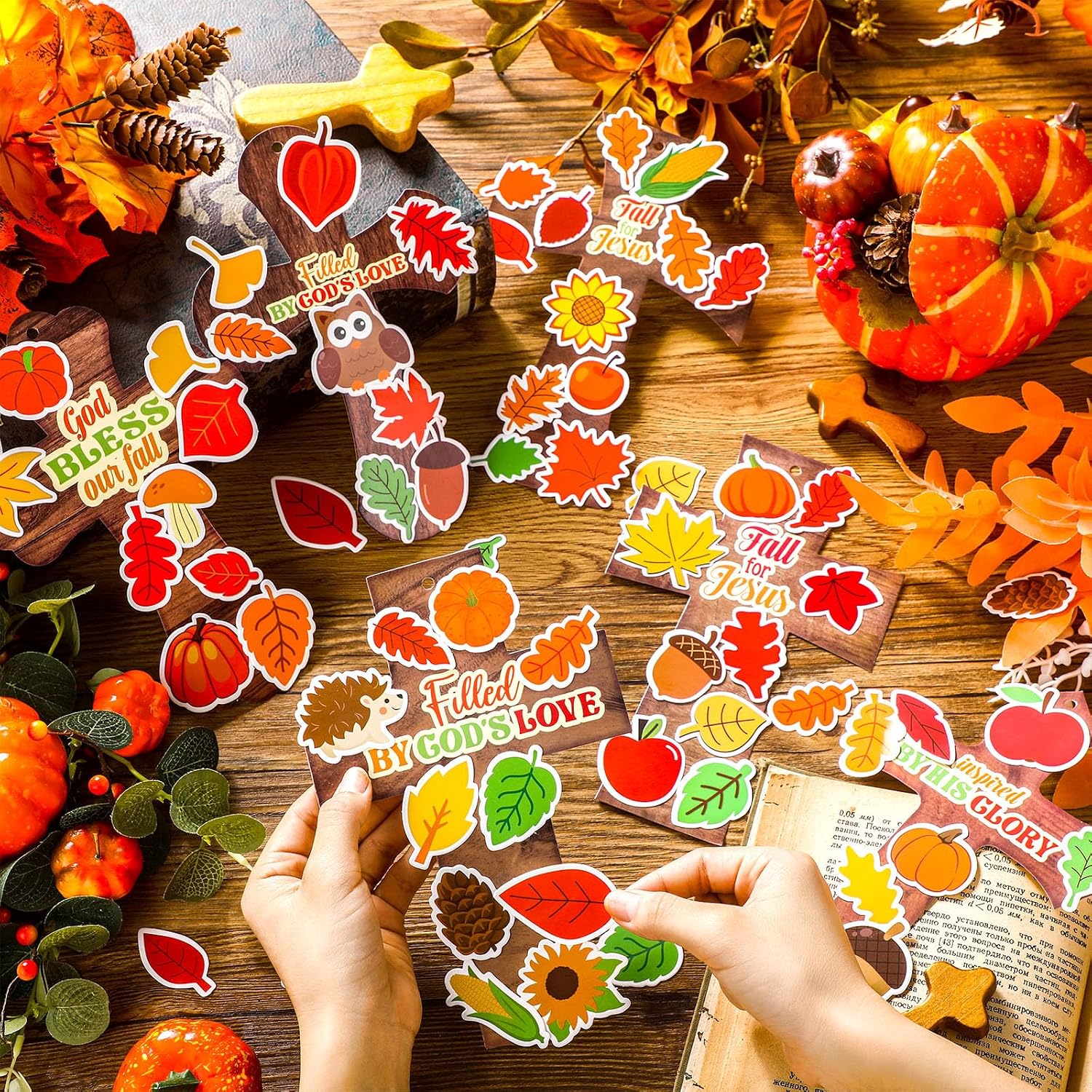 Watersay 96 Pcs Fall Cross Craft Kit DIY Religious Sticker Ornaments image 2