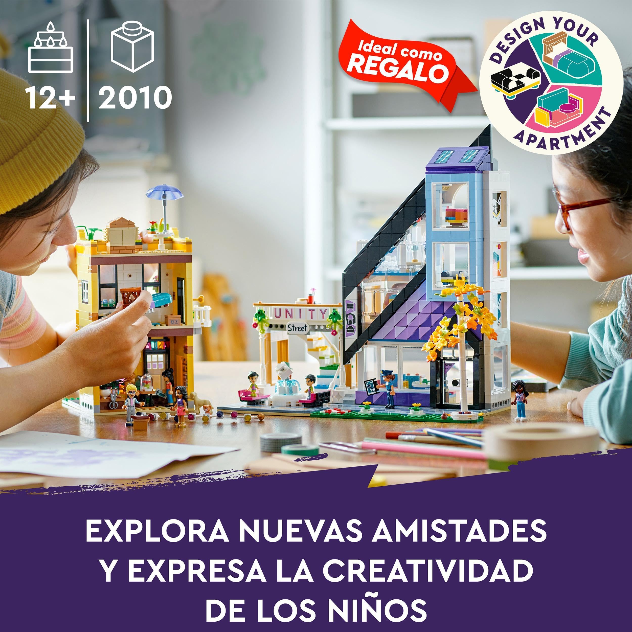 LEGO 41732 Friends Floristería y Tienda de Diseño del Centro, Casa de Muñecas para Decorar, Regalos para Niñas y Niños de 12 Años y Adolescentes, 9 Personajes, Juguete Personalizable para Construir