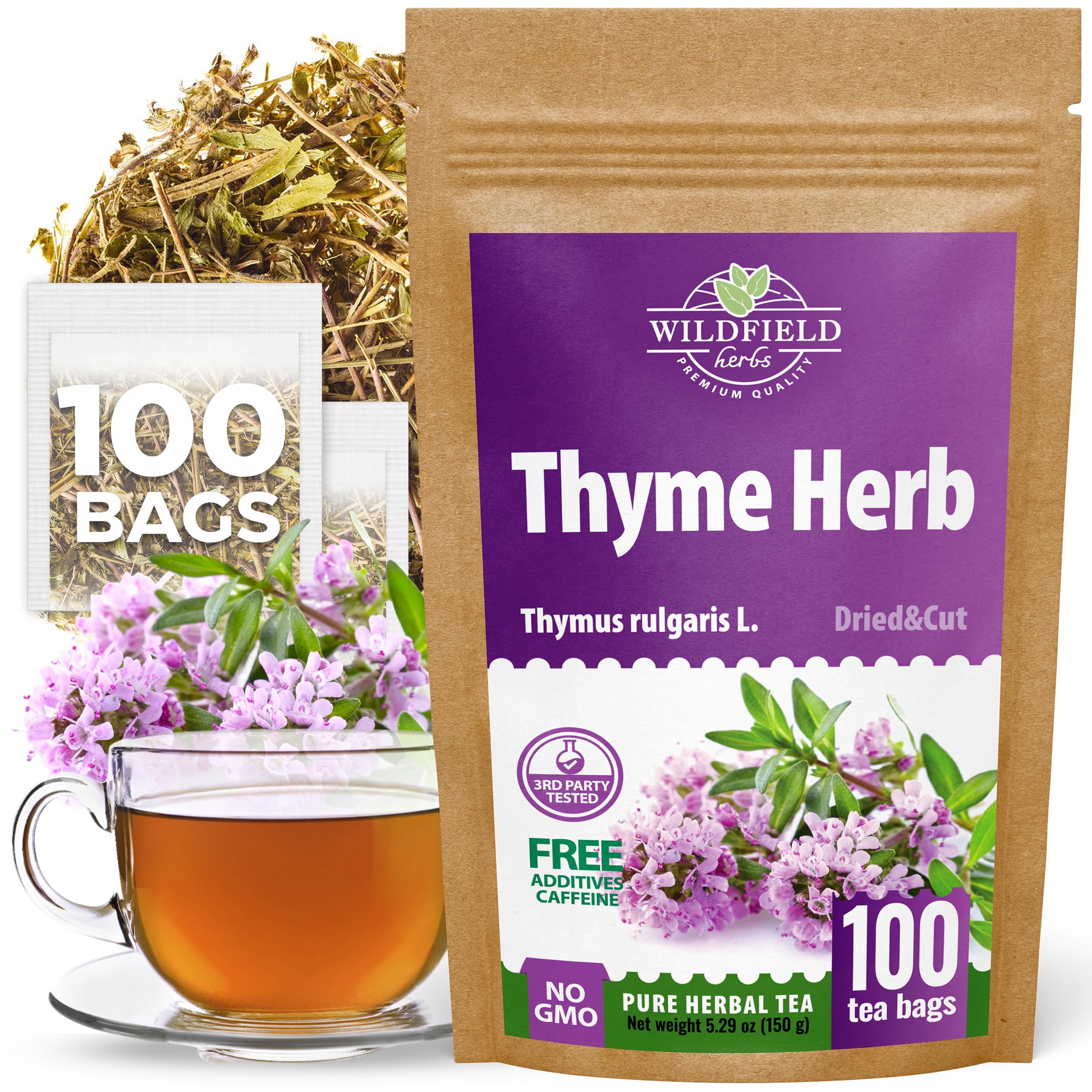 100 Bags Thyme Tea Thyme Leaves Tyme Herb Tea (Thymi Serpiylli Herba) - 100 Count 1.5 g Bags Thymus Serpyllum Herb Tomillo En Hierba