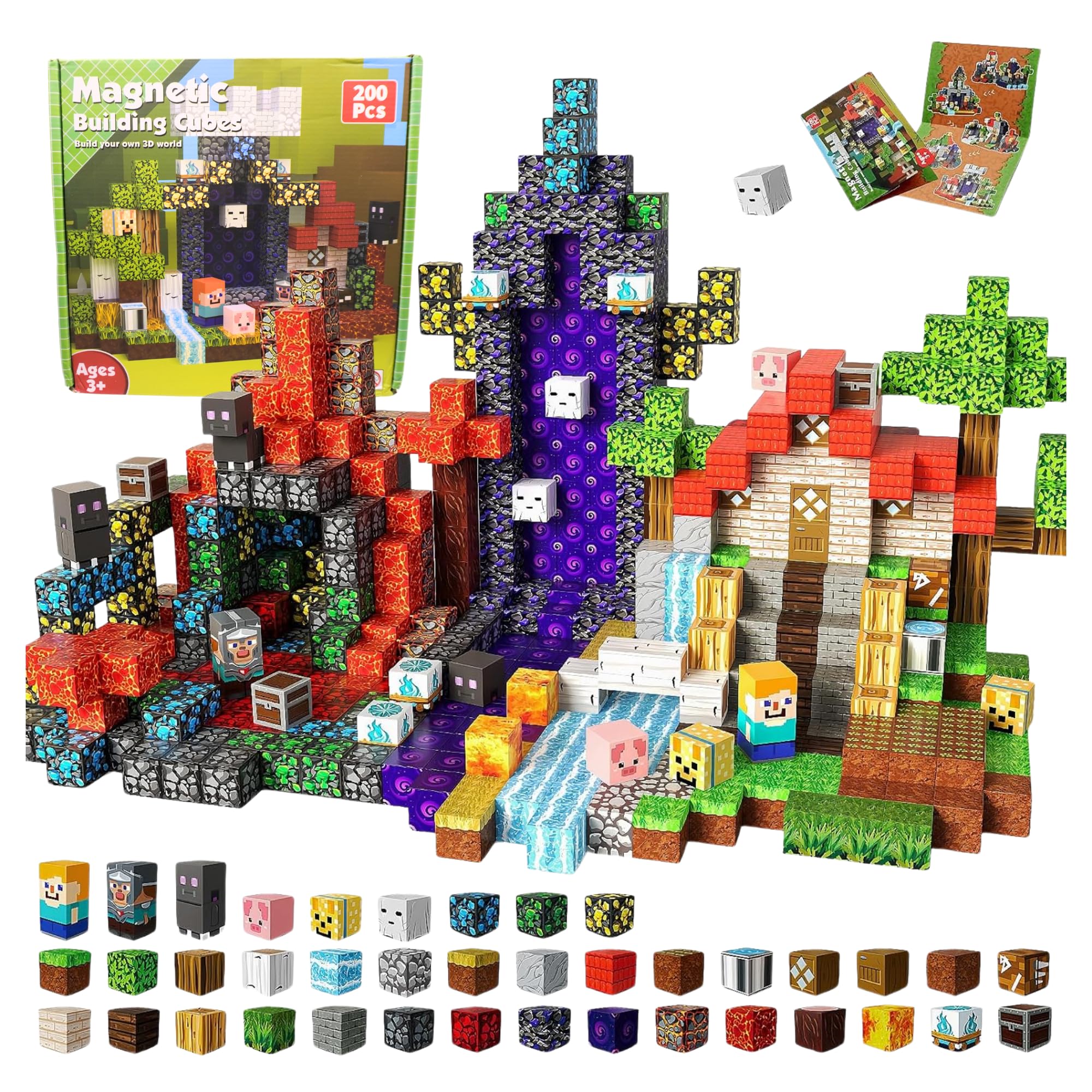 Magnetic Building Blocks for Kids: 200 PCS 3D Creative Construction Set, Strong Magnets, STEM Learning, Open-Ended Play, Fine Motor & Imagination Development, Safe Large Blocks Ages 3+