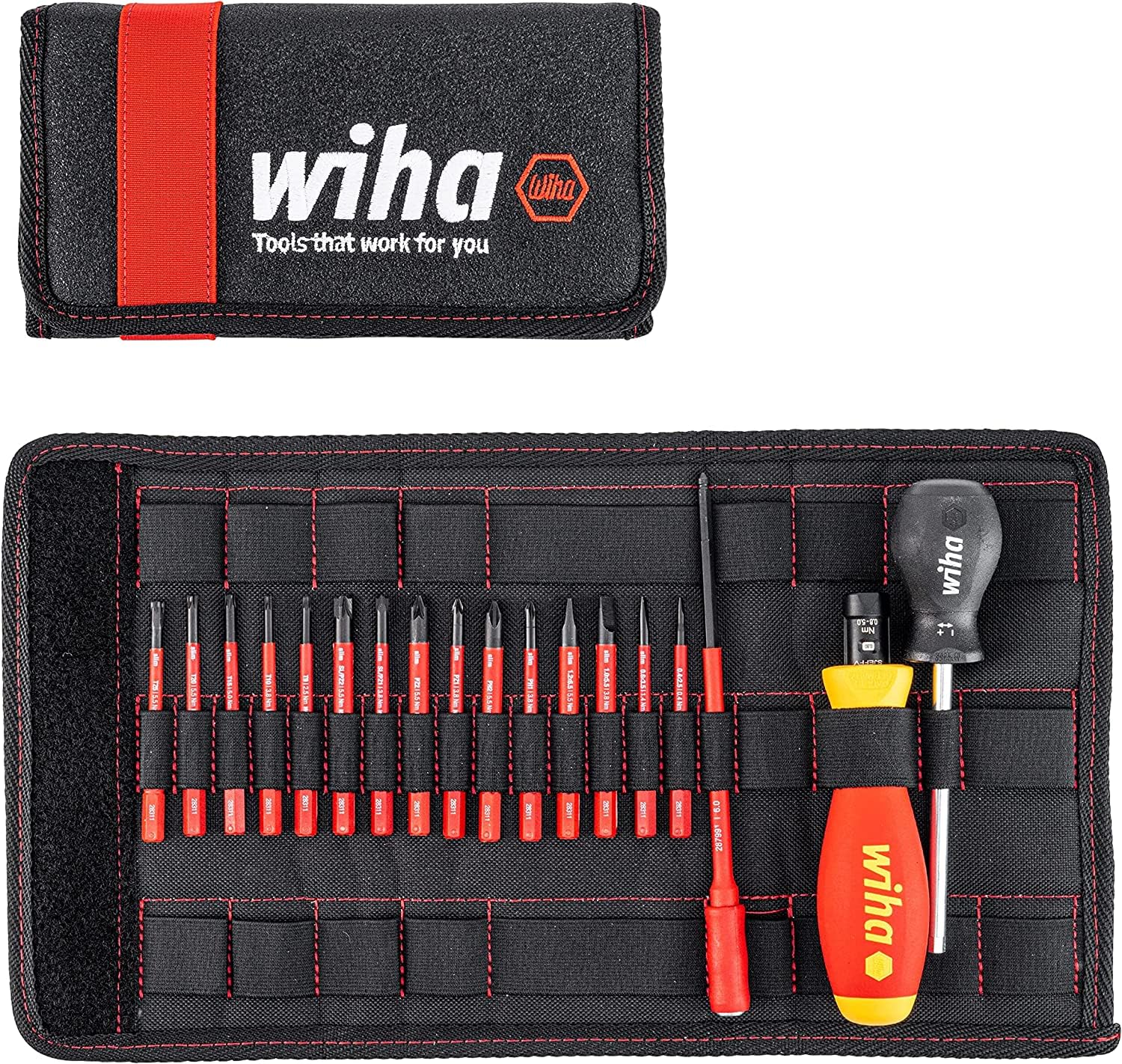 Wiha 2872T18 TorqueVario-S Eléctrico 0,8-5,0 Nm, Rojo Amarillo | (36791) TorqueVario-S electric I ajustable 0,8-5,0 Nm I plano Phillips PlusMinus TORX I mango VDE I slimBits aislados