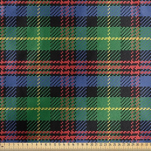 Vista 297 de Lunarable The Yard, tela azul real de The Yard, patrón de cerámica inspirado en el Medio Oriente estilo marroquí, estampado oriental, tela de satén