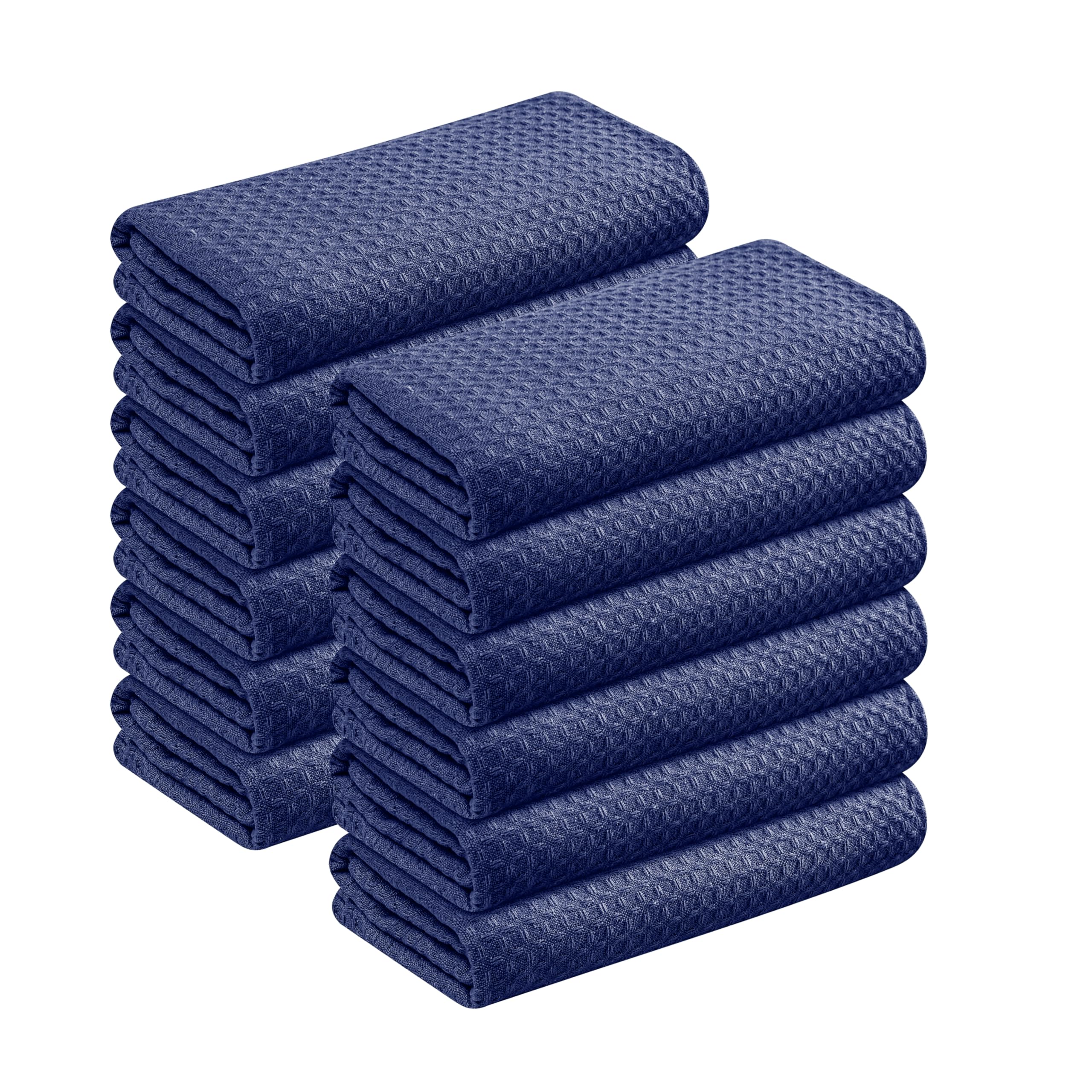 Waffle Weave Dish Towels 12 Pack, 16x26 Inches, Quick Dry Towels for Kitchen, Reusable, Absorbent Wash Cloths Set, Washable Fabric, Heavy Duty for Daily Use - Indigo Blue