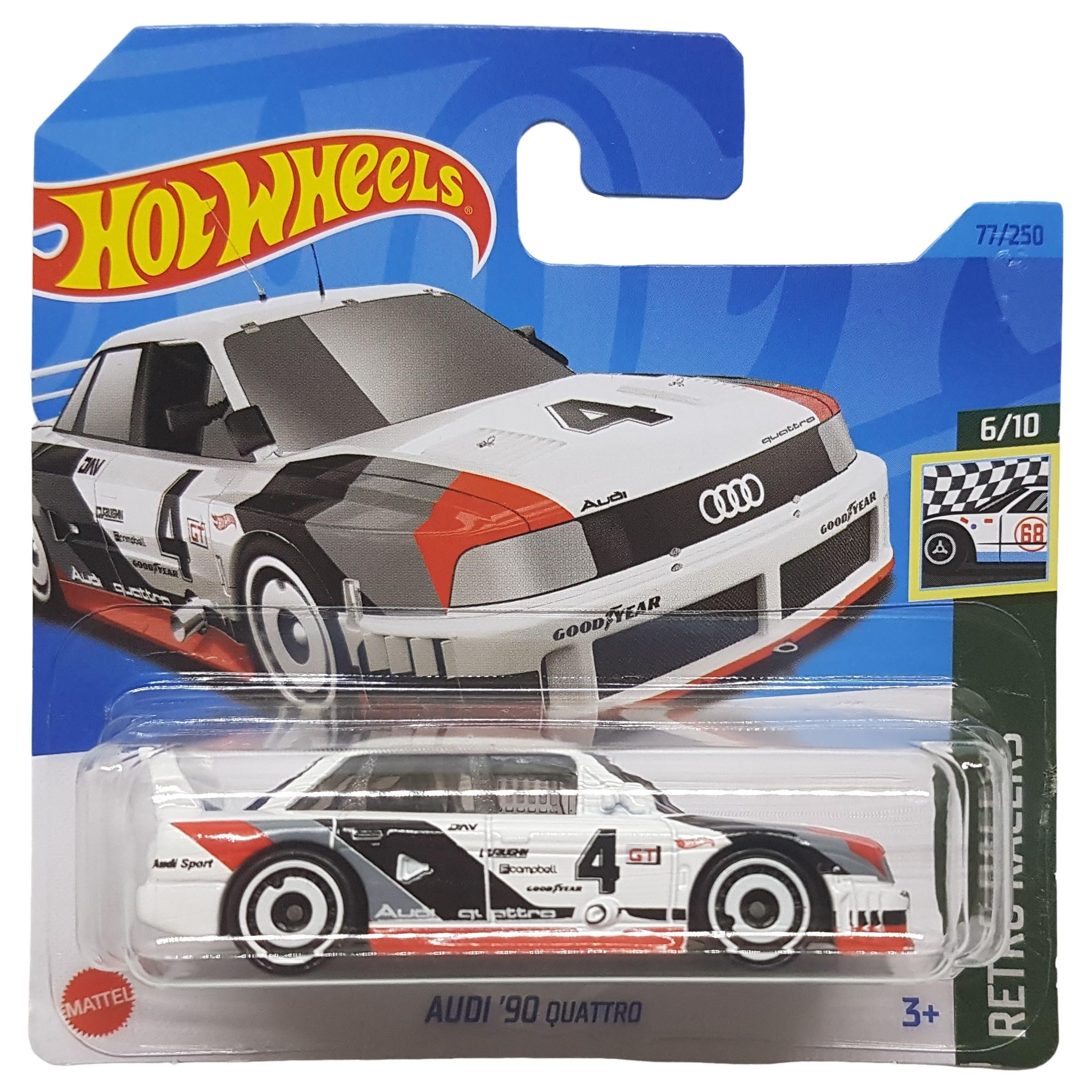 Hot Wheels - Audi ´90 Quattro - Retro Racers 6/10 - HKG35 - Short Card - Good Year - Blanco - Mattel 2023