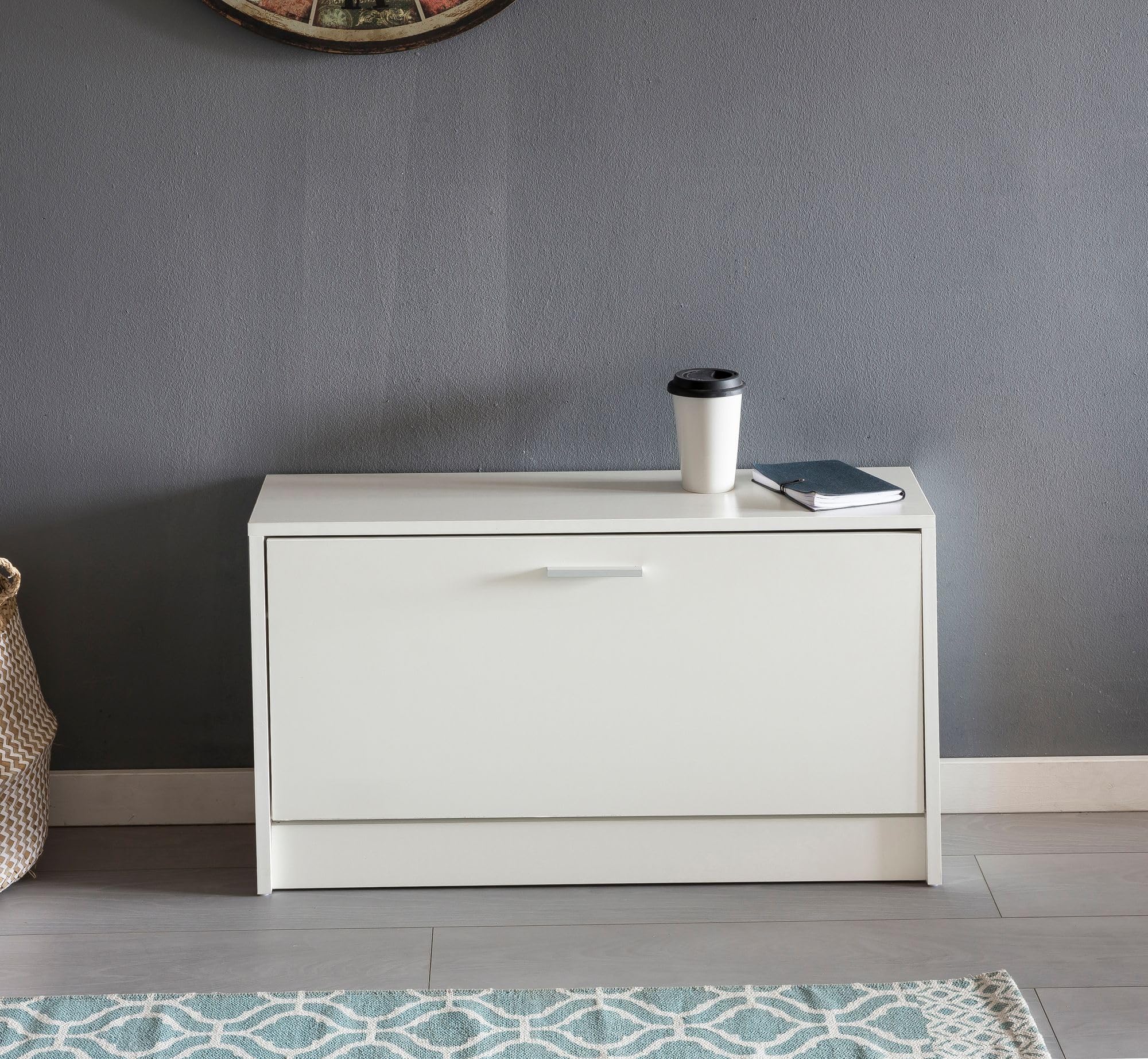 WOHNLING Zoey con Seduta Scarpa Bianca Scarpetta Legno 80 x 47 x 24 cm | Disimpegno Bank Piccolo Chiuso | Panca corridoio Stretto con Spazio di archiviazione