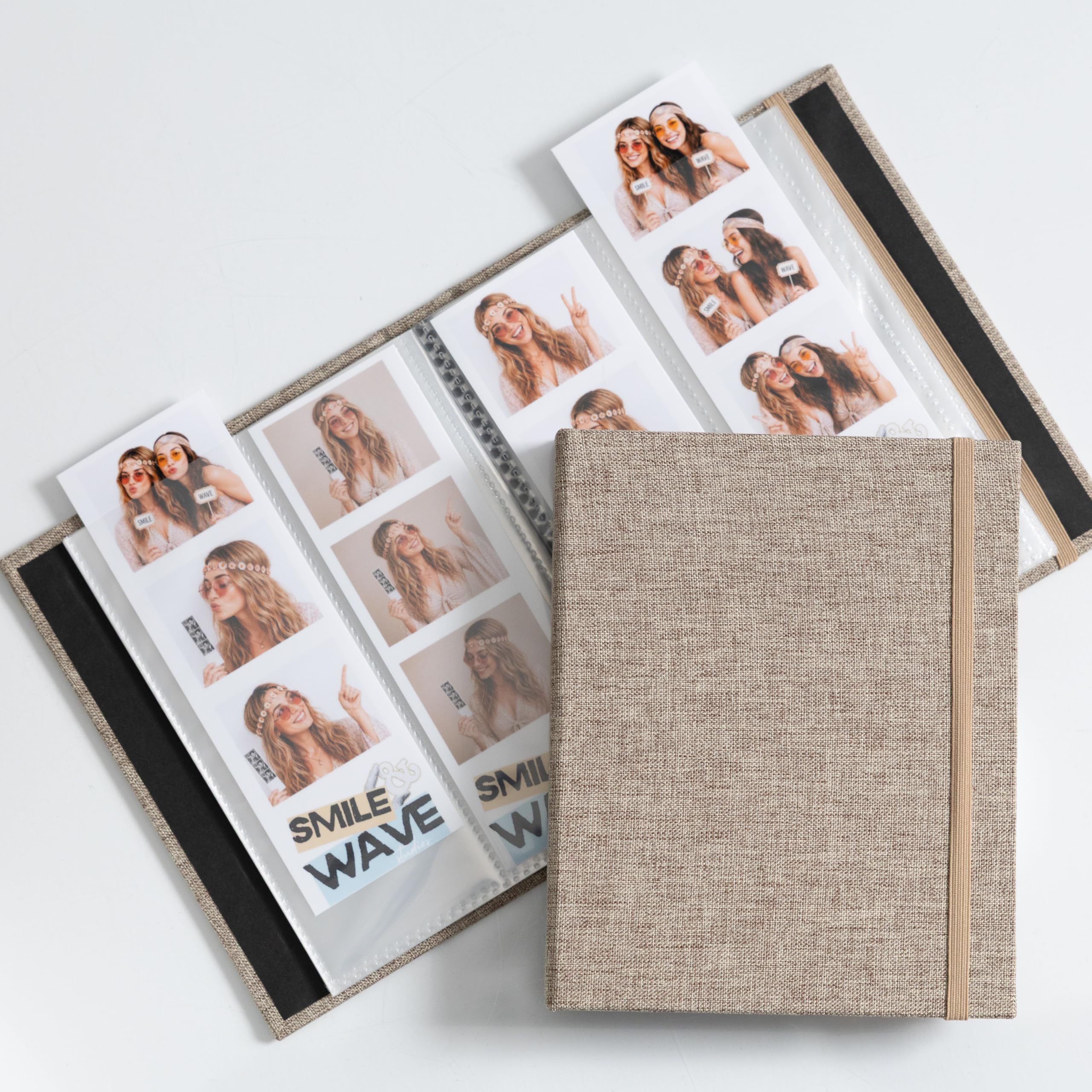 Álbum de fotos de lino para organizar tiras de fotomatón sueltas