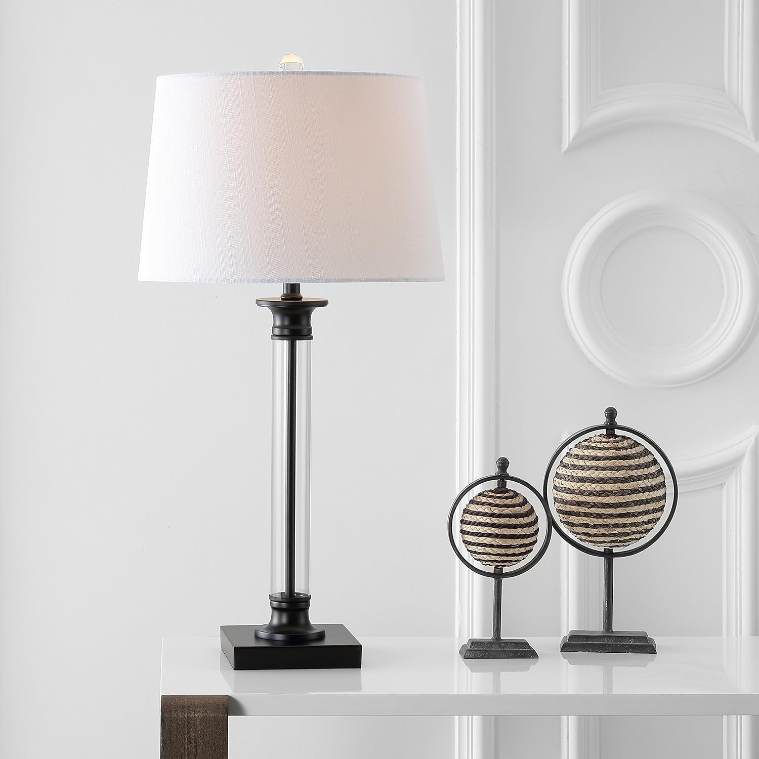 JONATHAN Y JYL1008A-SET2 Set of 2 Table Lamps Mason 30" Glass and Metal LED Table Lamp Bedside Desk Nightstand Lamp for Bedroom Living Room Office College Bookcase LED Bulbs Included, Black/Clear