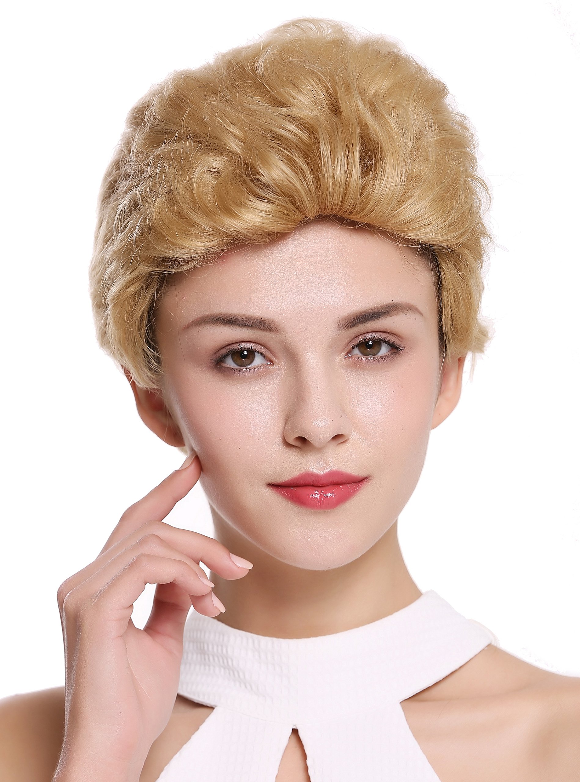 WIG ME UP - B-HH-12-24B Parrucca Donna Uomo Capelli veri Corta Ondulata Alla moda Ciuffo Biondo