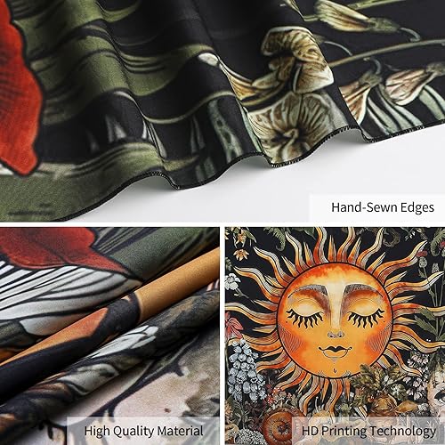 Miniatura 5 de MitoGadget Tapiz bohemio con diseño de amanecer para dormitorio, pequeño tapiz de pared hippie, vintage, psicodélico, botánico, para colgar en la