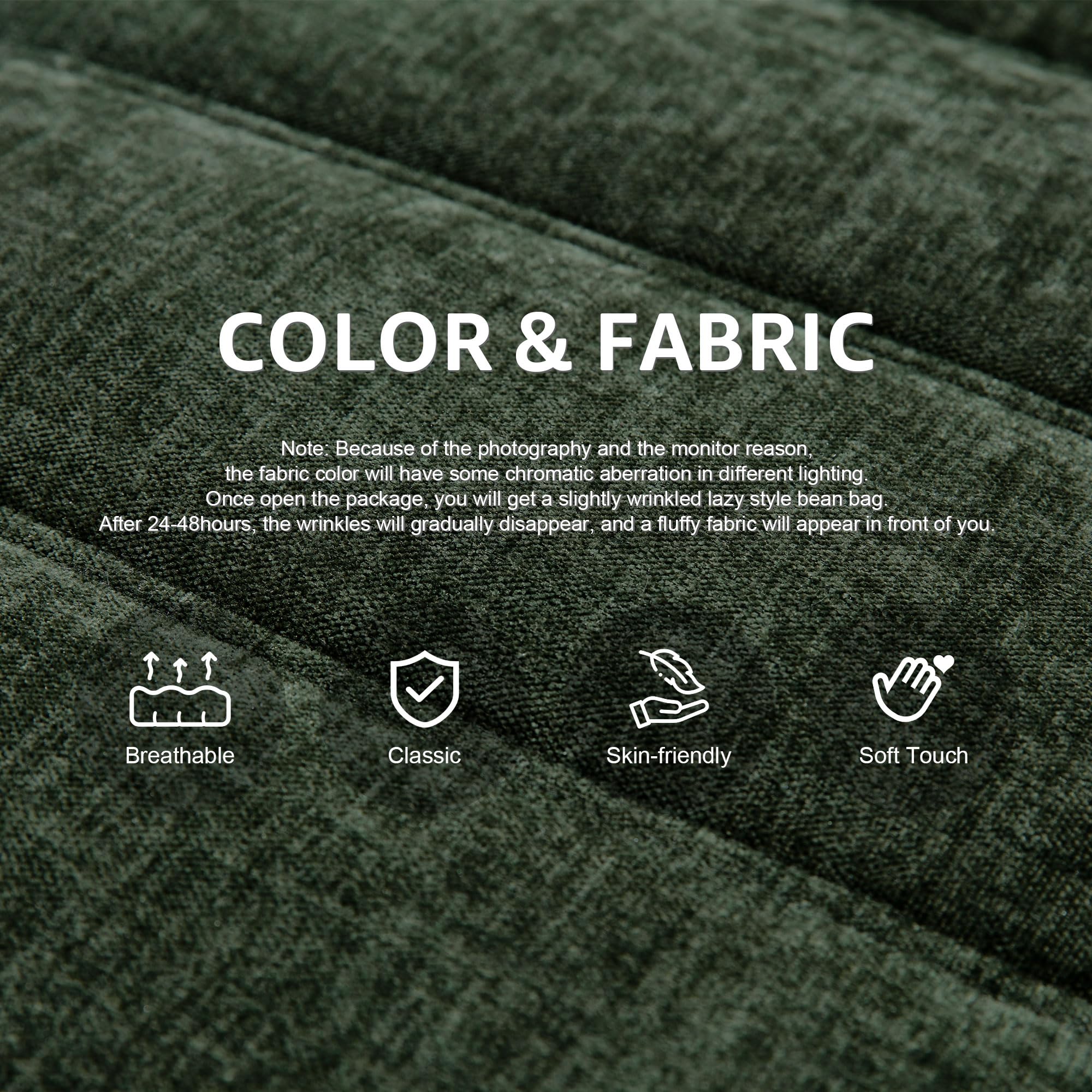 Hobestluk Sitzsack für Erwachsene, Memory-Schaum-Füllung, Kunstfell-Bezug, Bodensofa für Wohnzimmer, Schlafzimmer & Büro, Olivgrün, L, Einzel