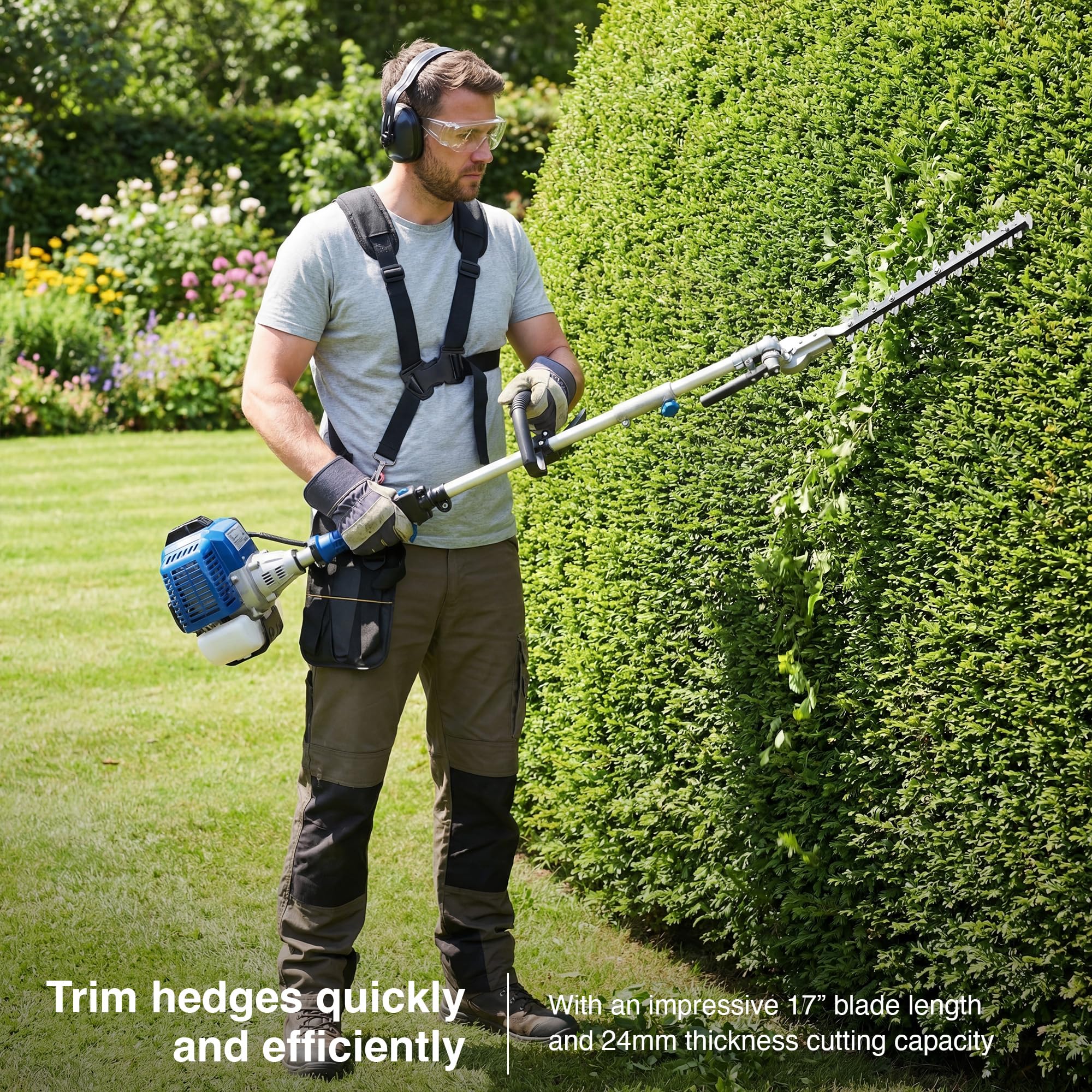 Hyundai Multi-Tool Thermo-Tool 56 CC 5-in-1 – Motorsense, Heckenschere, Astsäge & Zubehör, trennbarer Baum, Geschirr inklusive, vielseitiges Gartensystem