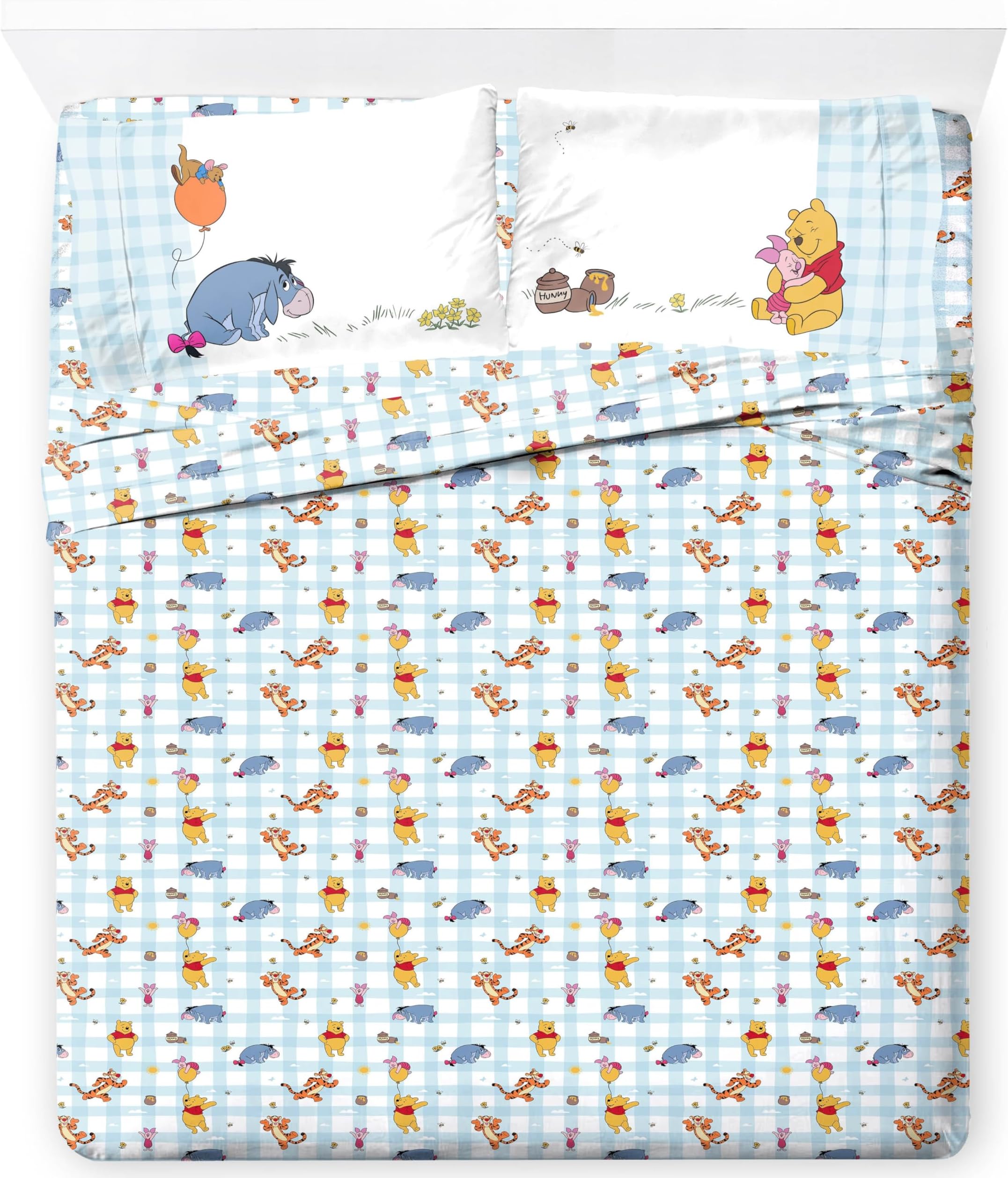Jay Franco Kids Sheet Set with Fitted, Flat Sheets & Pillow Cover - Ultra-Soft Bedding with Pillowcase for Room Decor, White - Winnie The Pooh, 4 Piece Queen